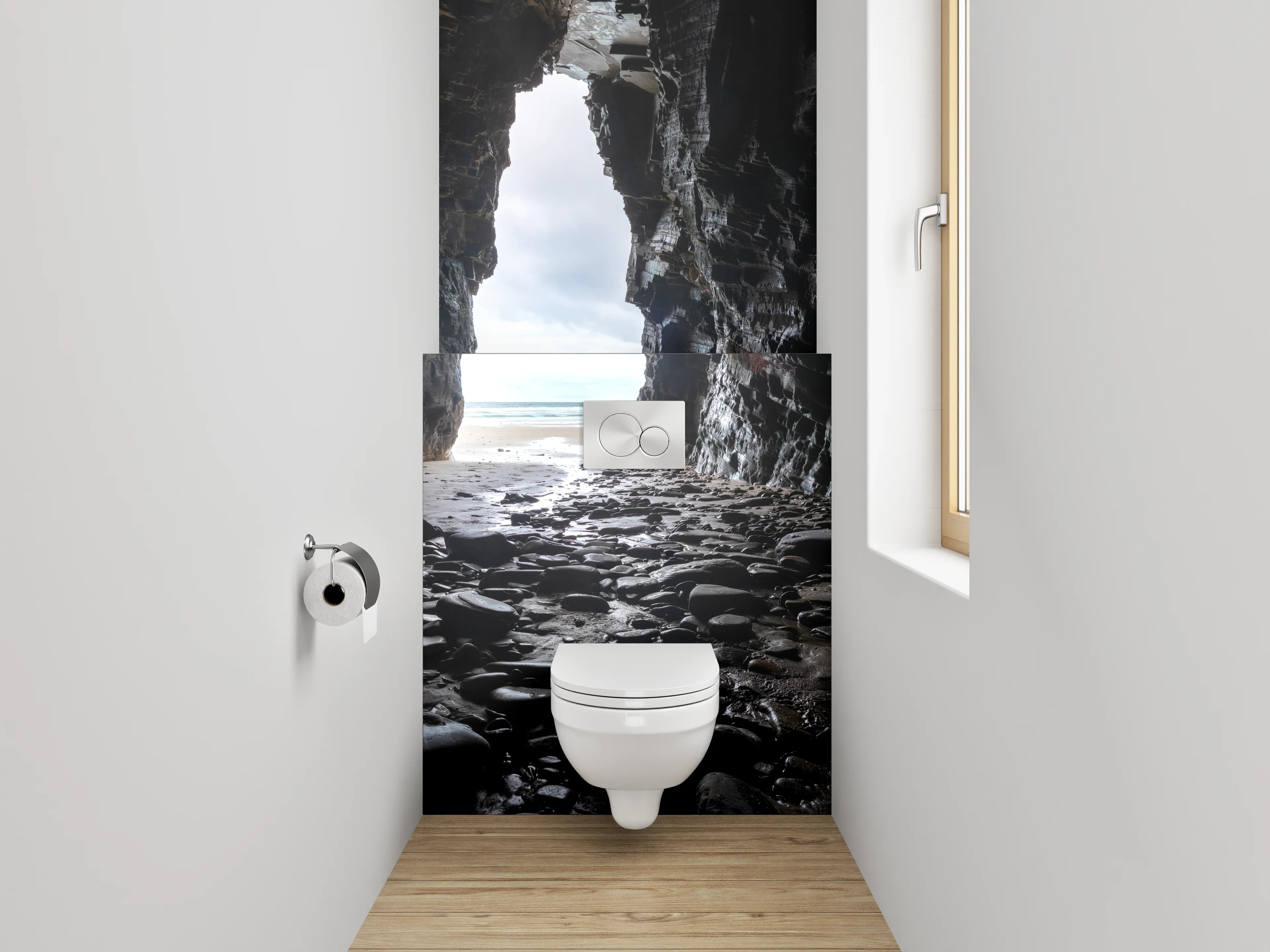 WC-Rückwand - Höhlenblick am Meer – Natursteinmotiv
