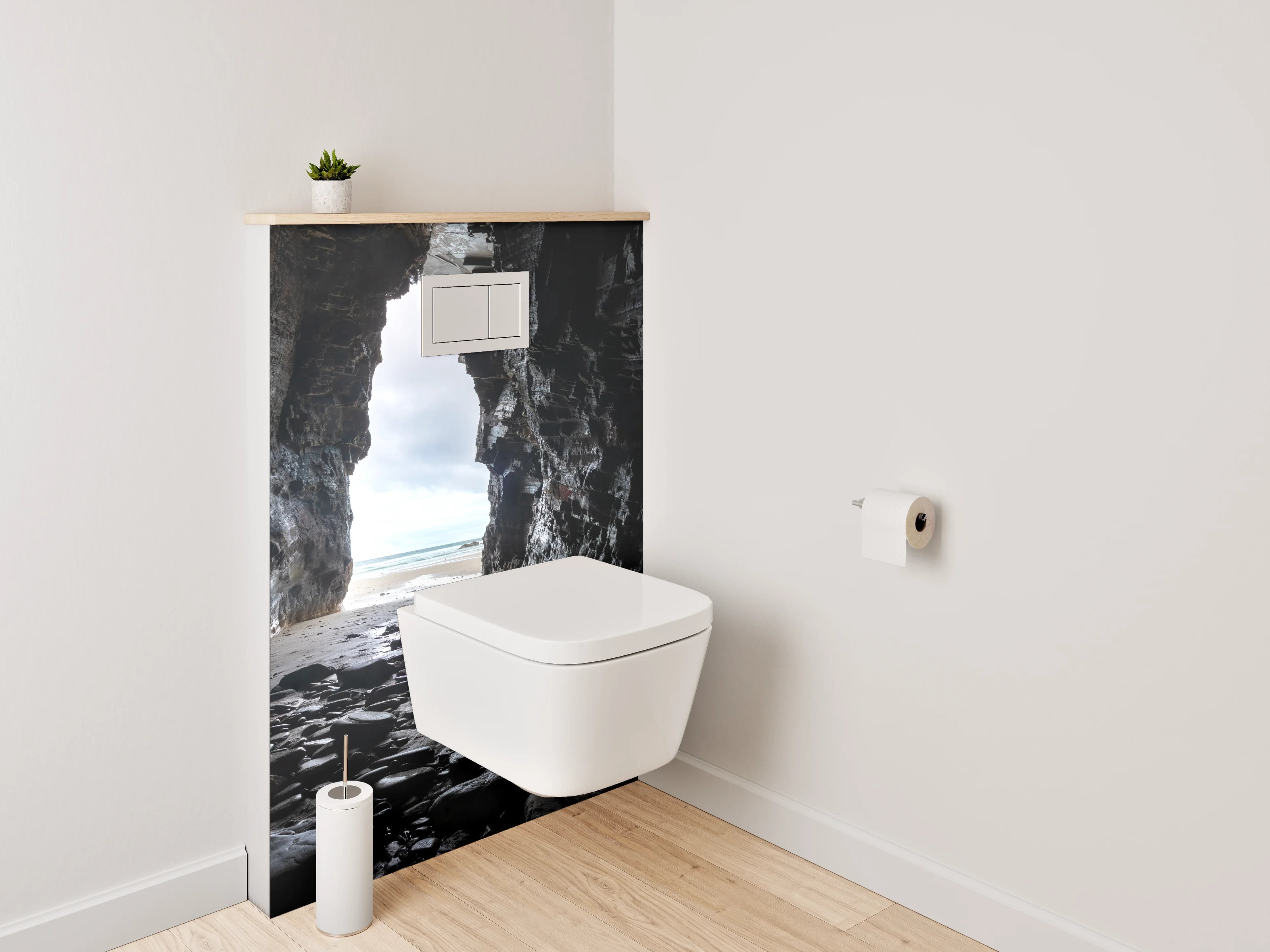 WC-Rückwand - Höhlenblick am Meer – Natursteinmotiv