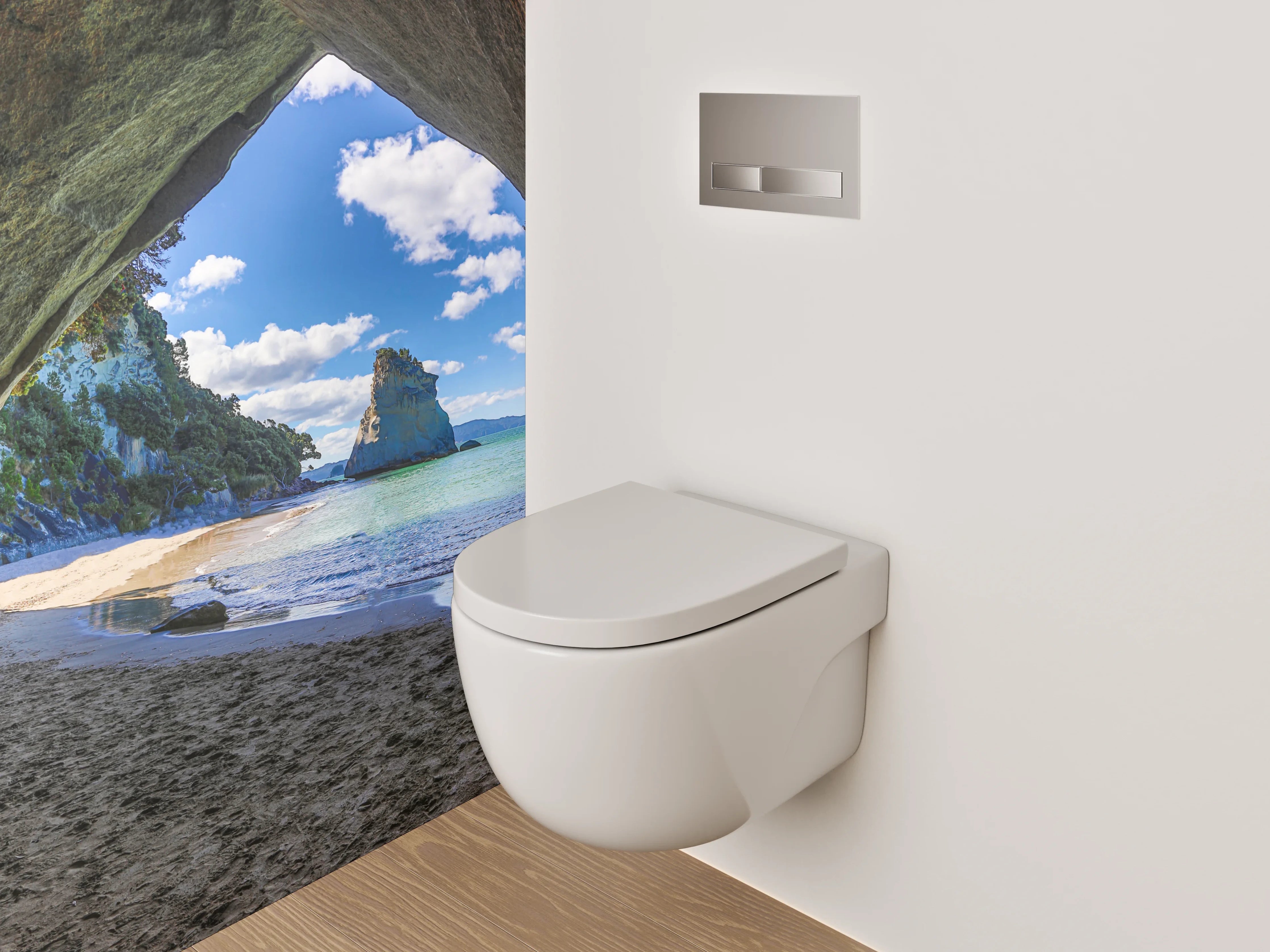 WC-Rückwand - Höhlenblick auf Traumstrand