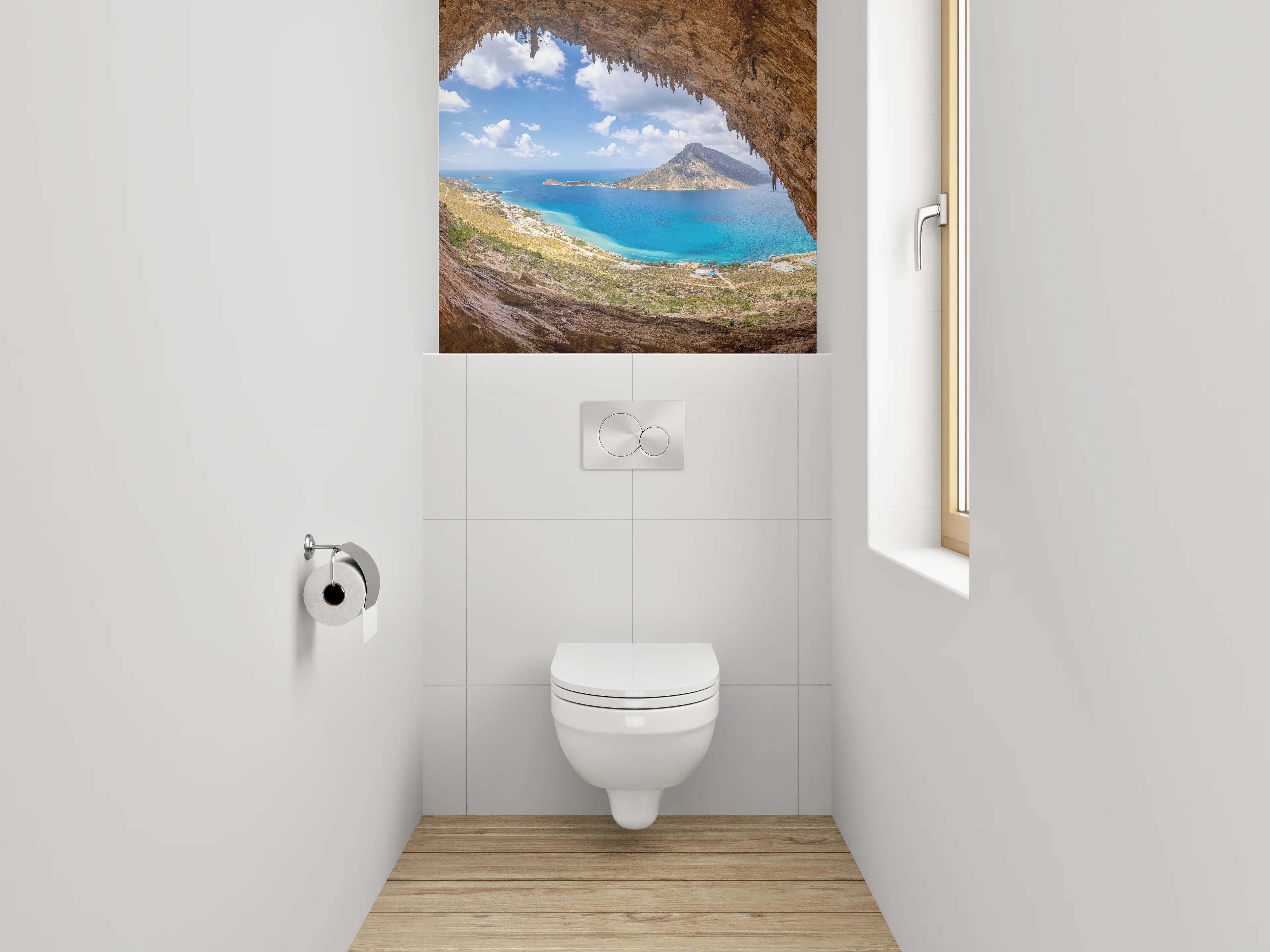 WC-Rückwand - Höhlenblick aufs azurblaue Meer