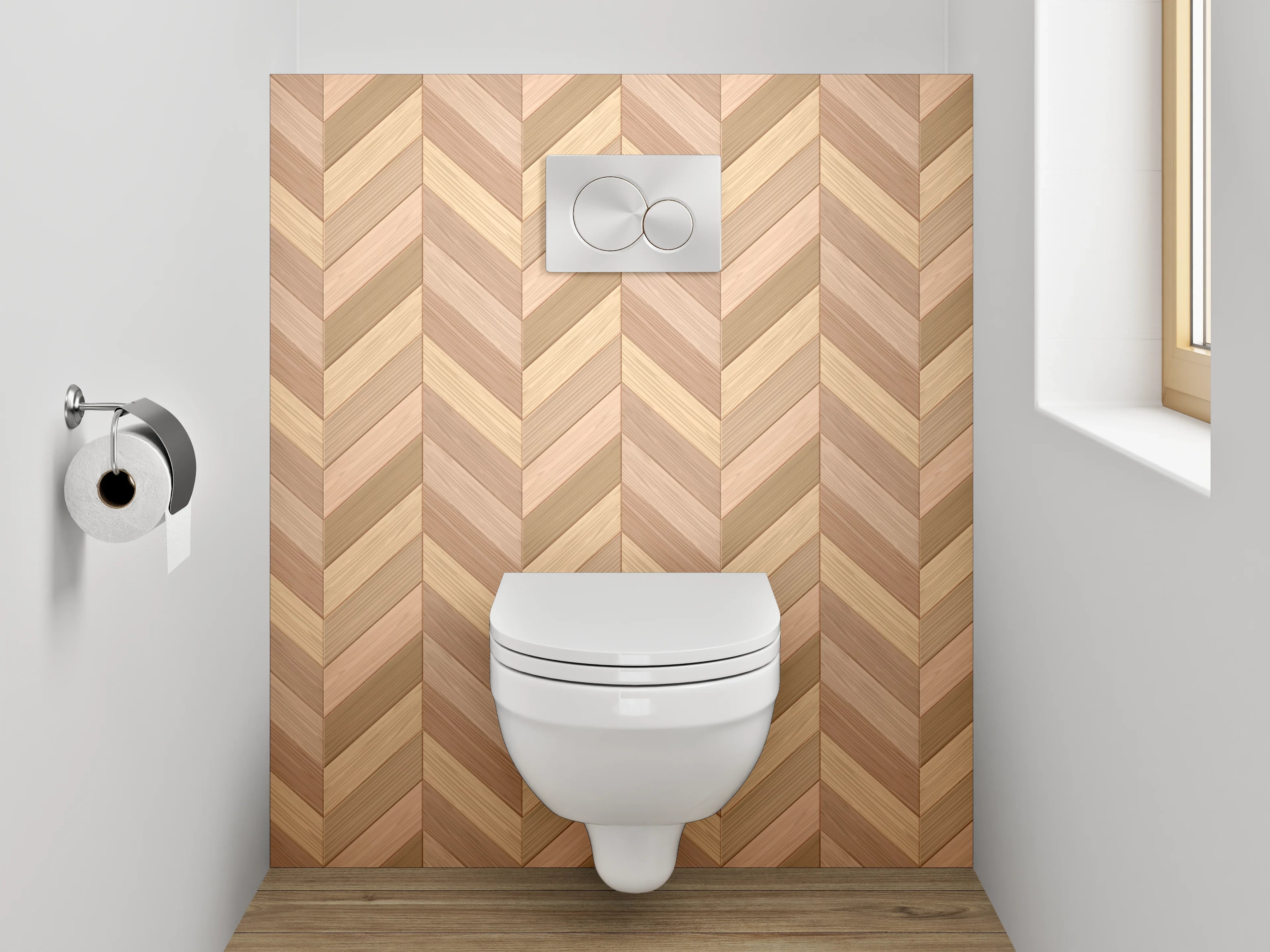 WC-Rückwand - Holz Fischgrät Muster Braun Beige