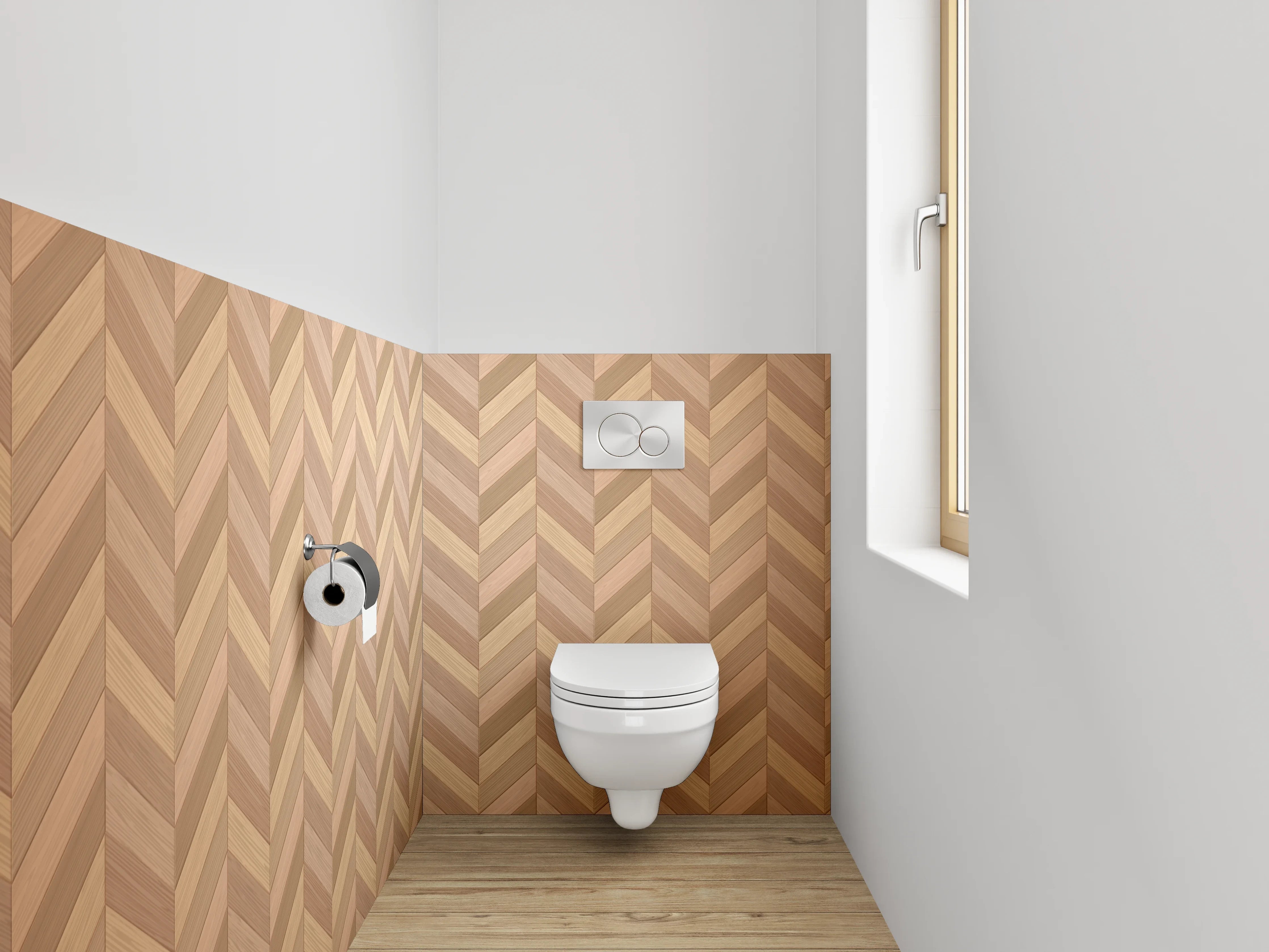 WC-Rückwand - Holz Fischgrät Muster Braun Beige