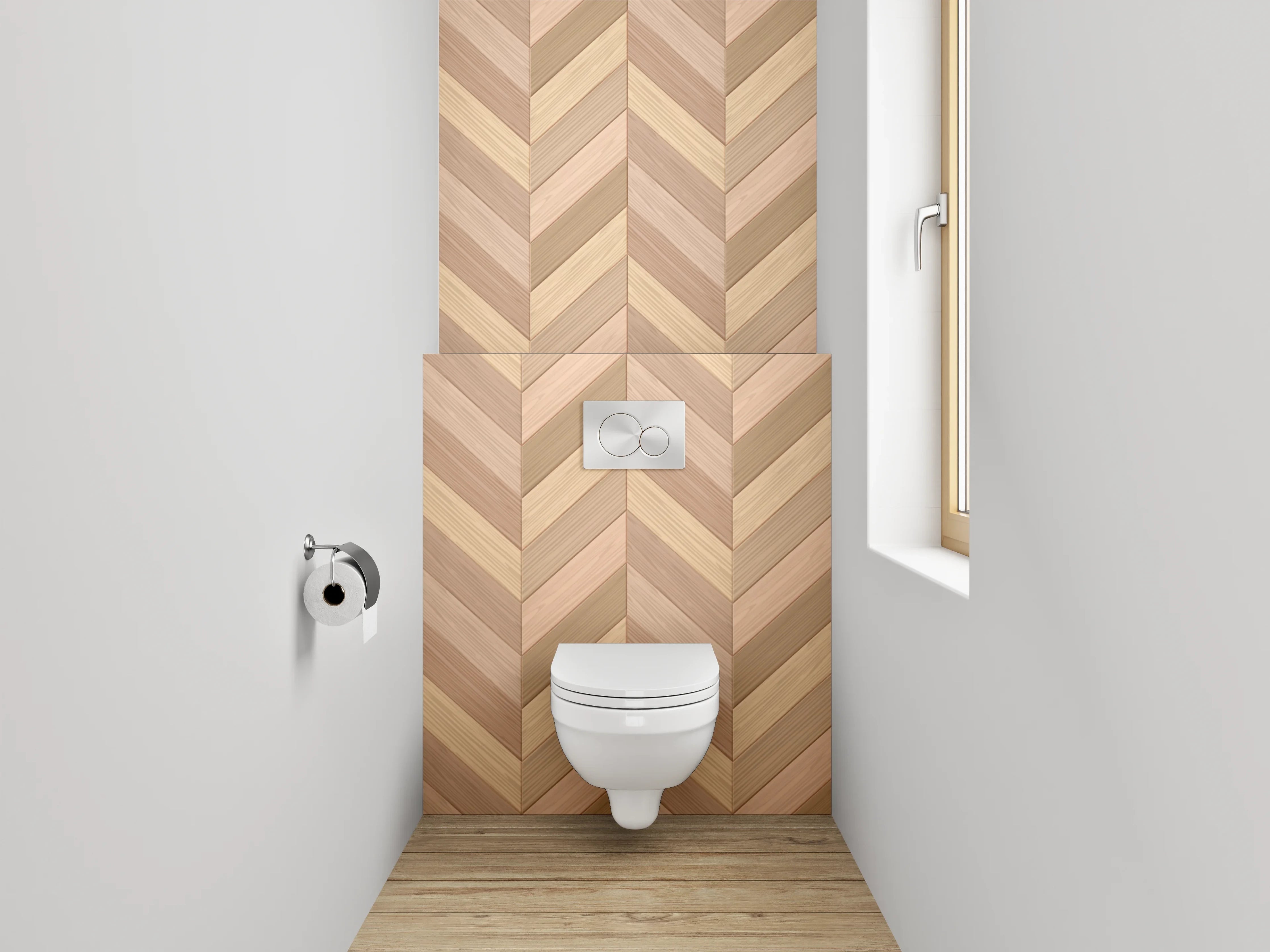 WC-Rückwand - Holz Fischgrät Muster Braun Beige