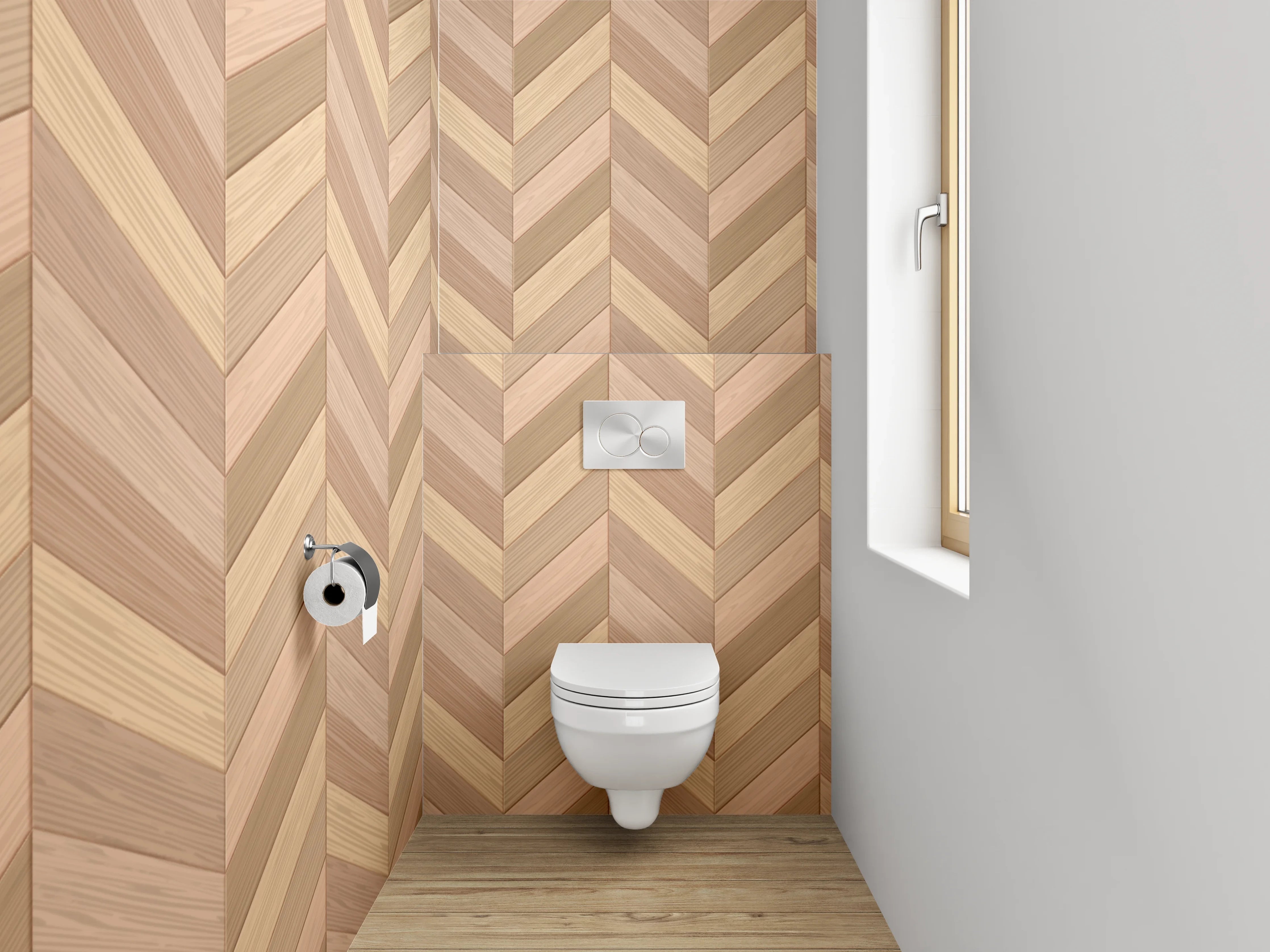 WC-Rückwand - Holz Fischgrät Muster Braun Beige