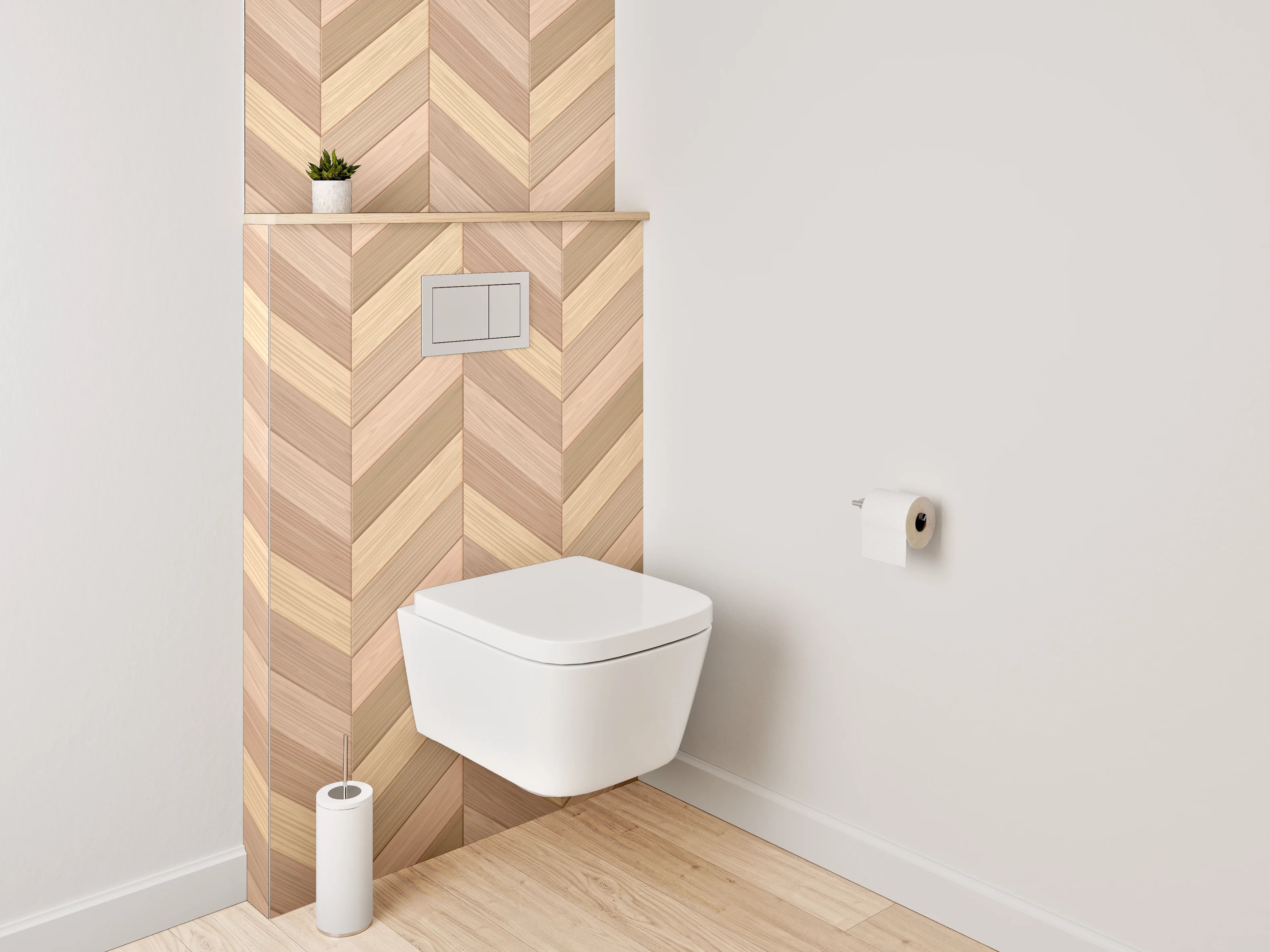 WC-Rückwand - Holz Fischgrät Muster Braun Beige