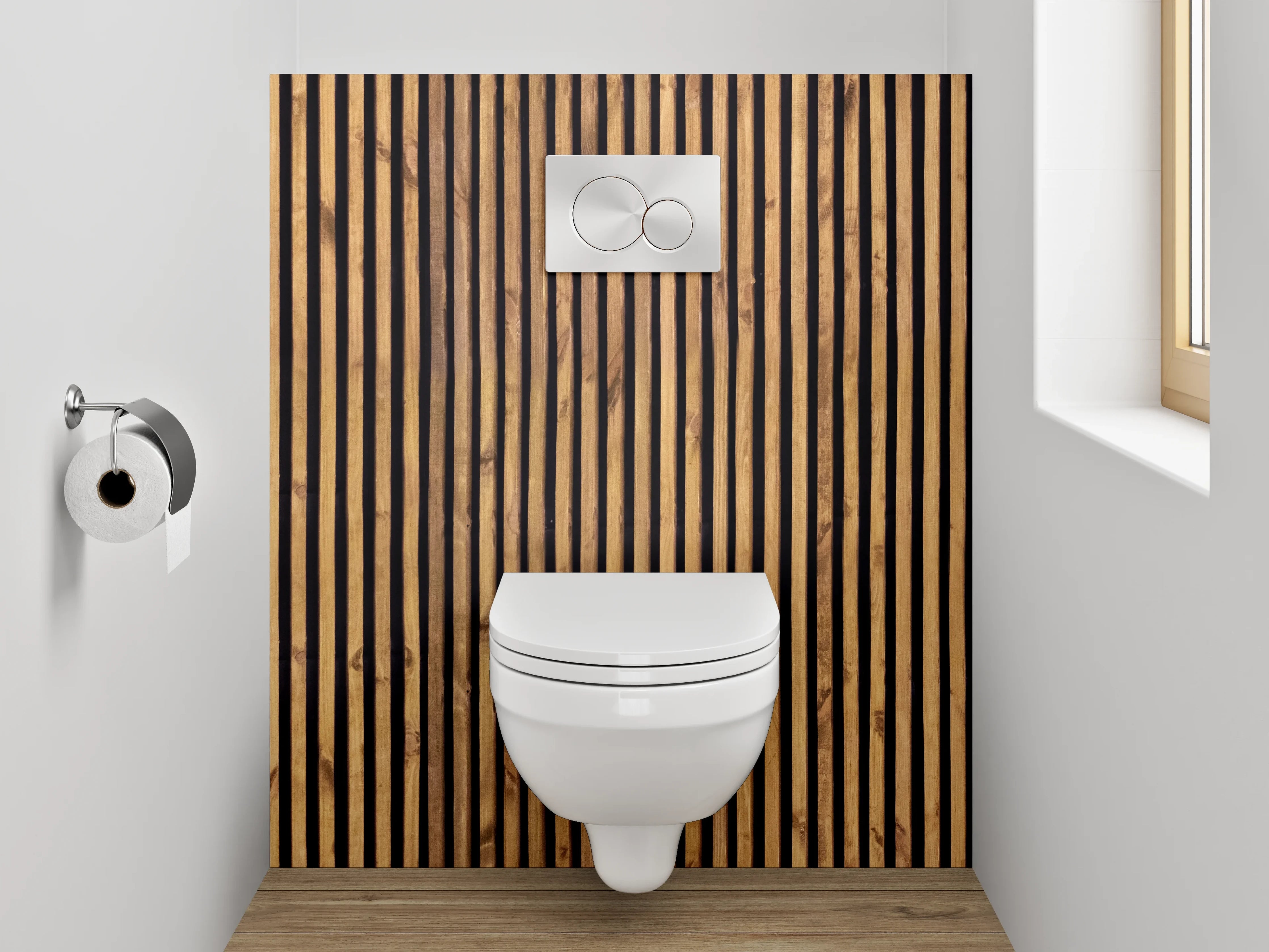 WC-Rückwand - Holz-Lamellen Muster Braun Schwarz
