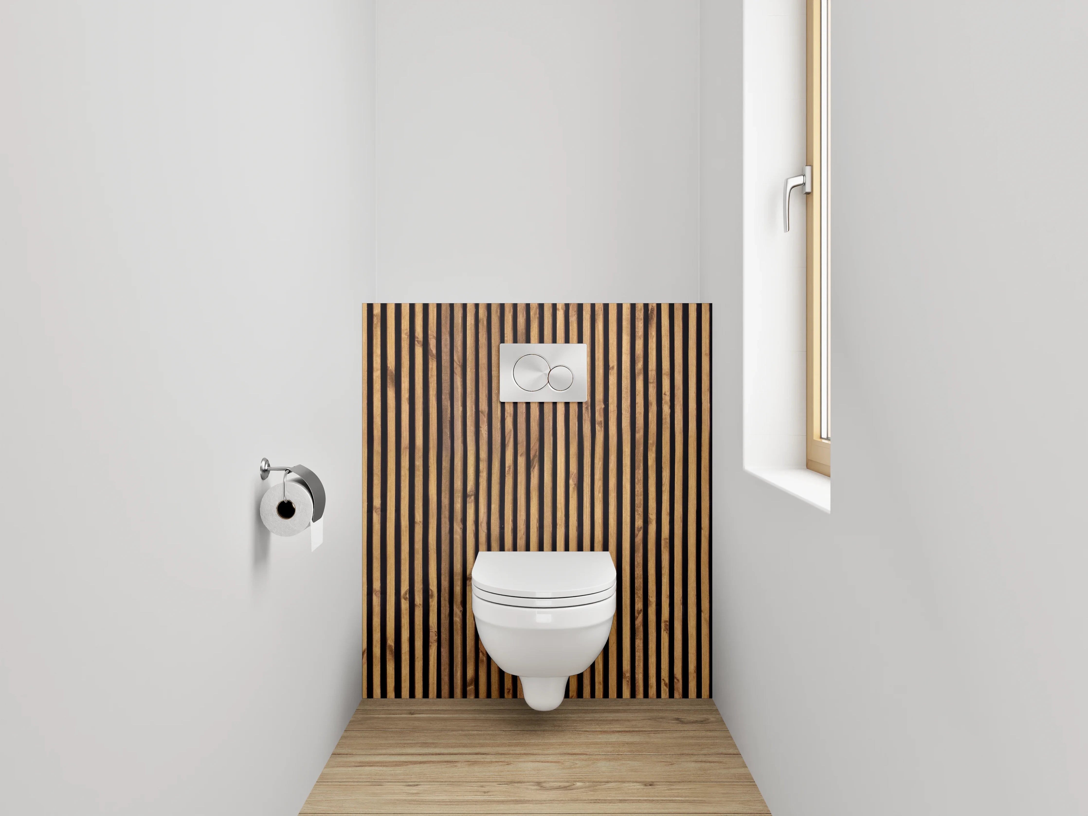 WC-Rückwand - Holz-Lamellen Muster Braun Schwarz