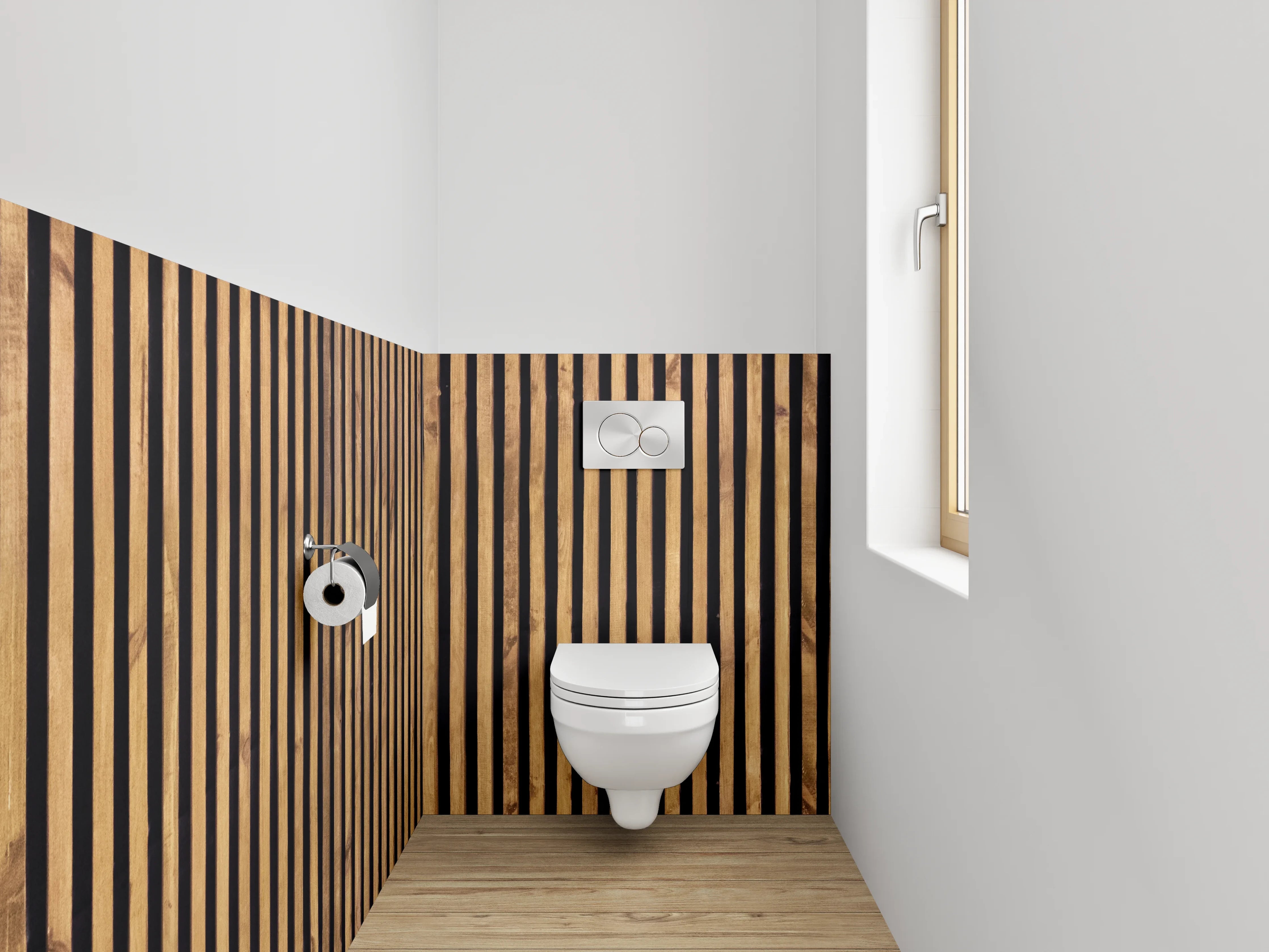 WC-Rückwand - Holz-Lamellen Muster Braun Schwarz
