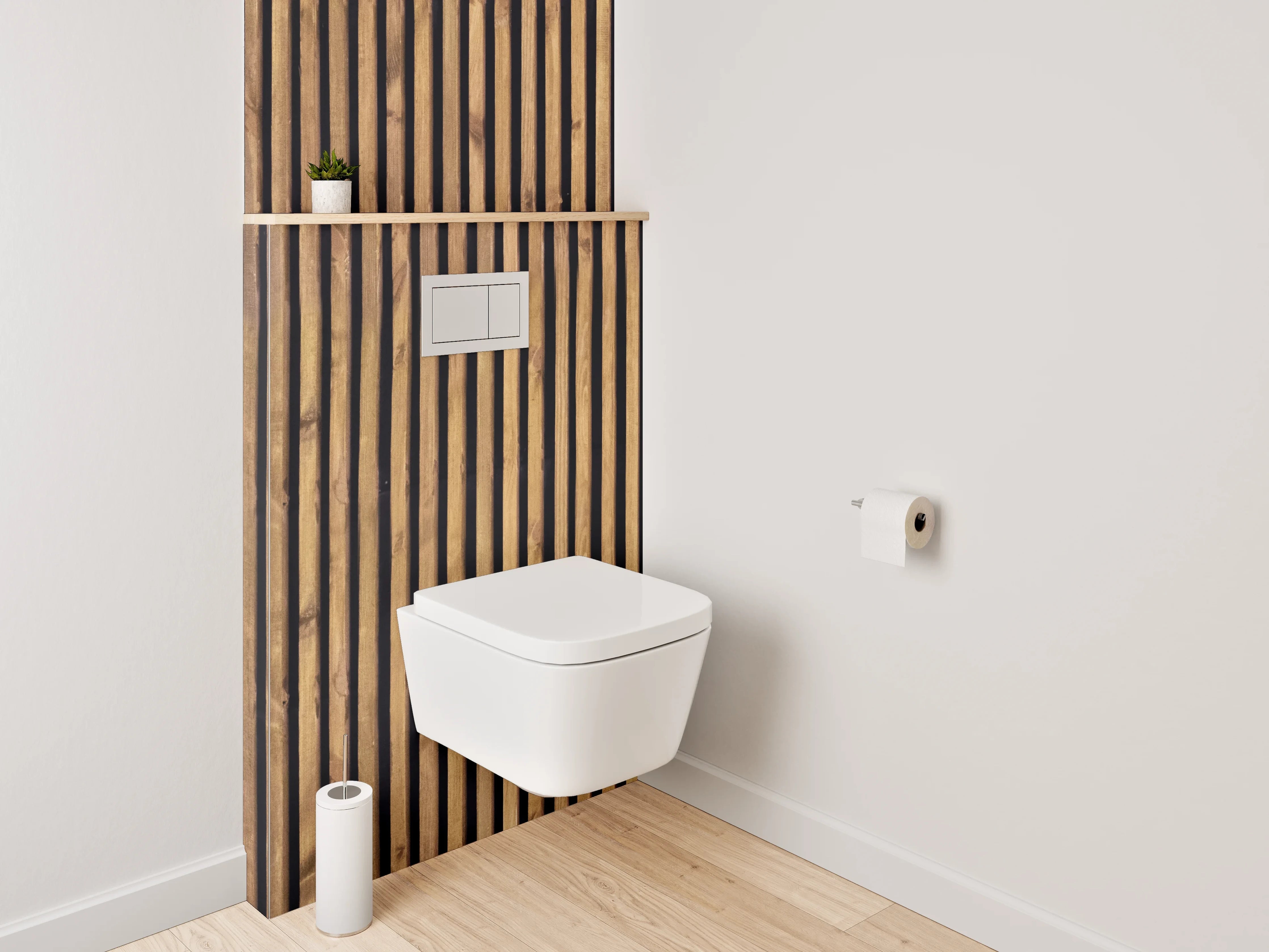 WC-Rückwand - Holz-Lamellen Muster Braun Schwarz