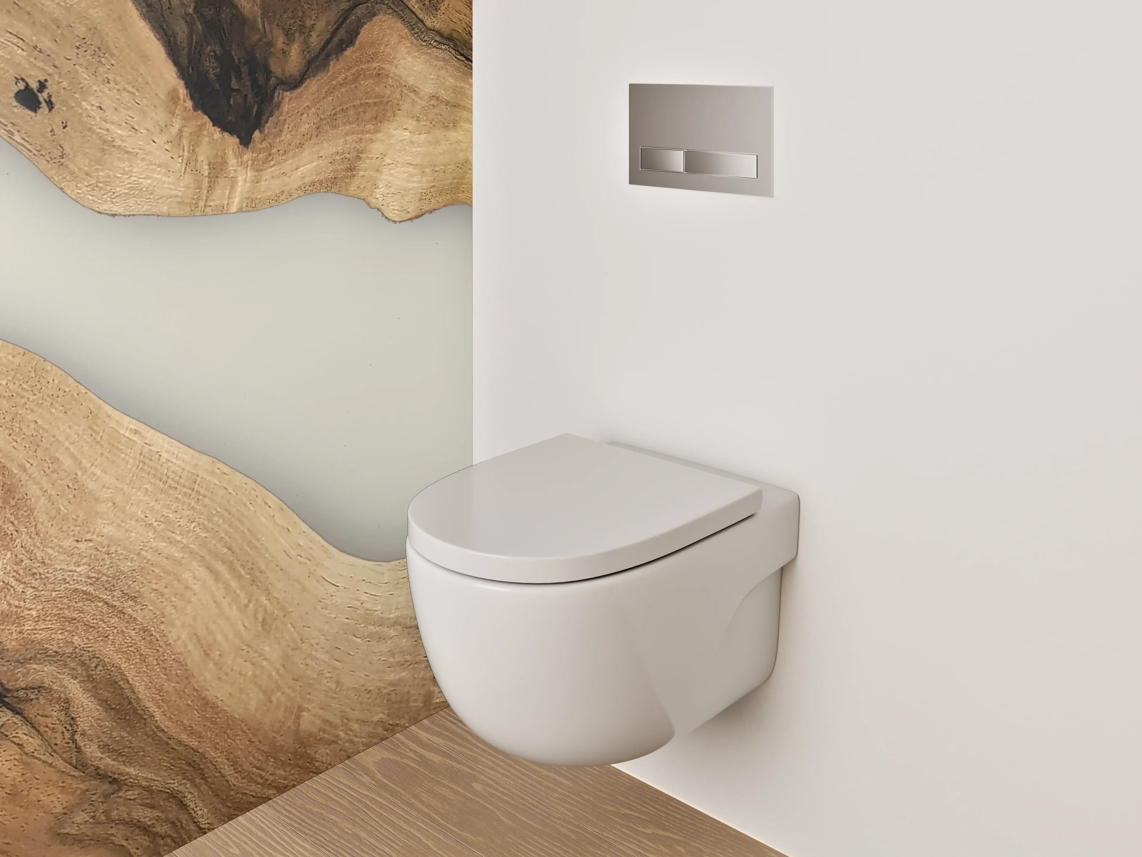 WC-Rückwand - Holz trifft abstrakte Epoxid-Flussoptik