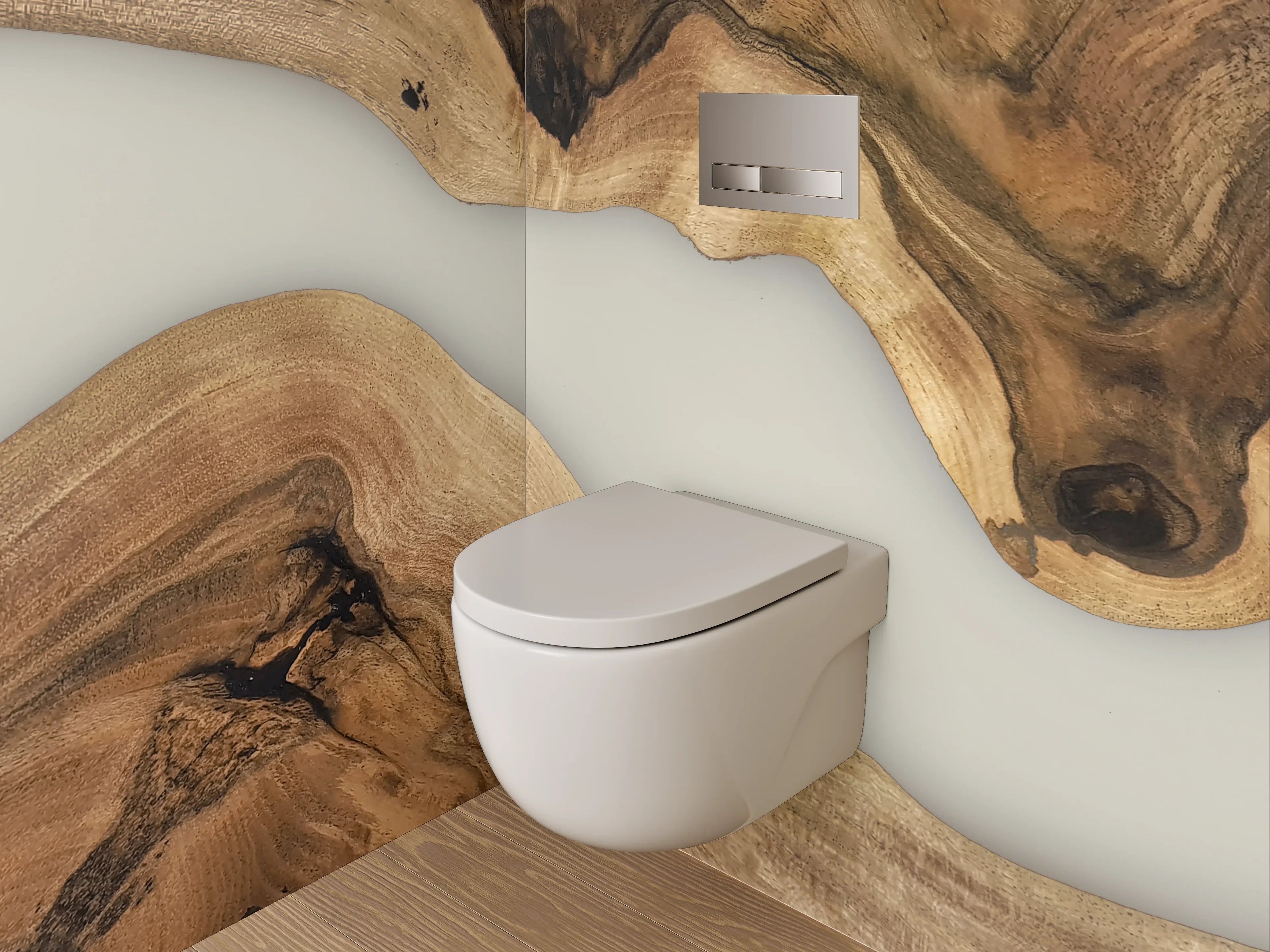 WC-Rückwand - Holz trifft abstrakte Epoxid-Flussoptik