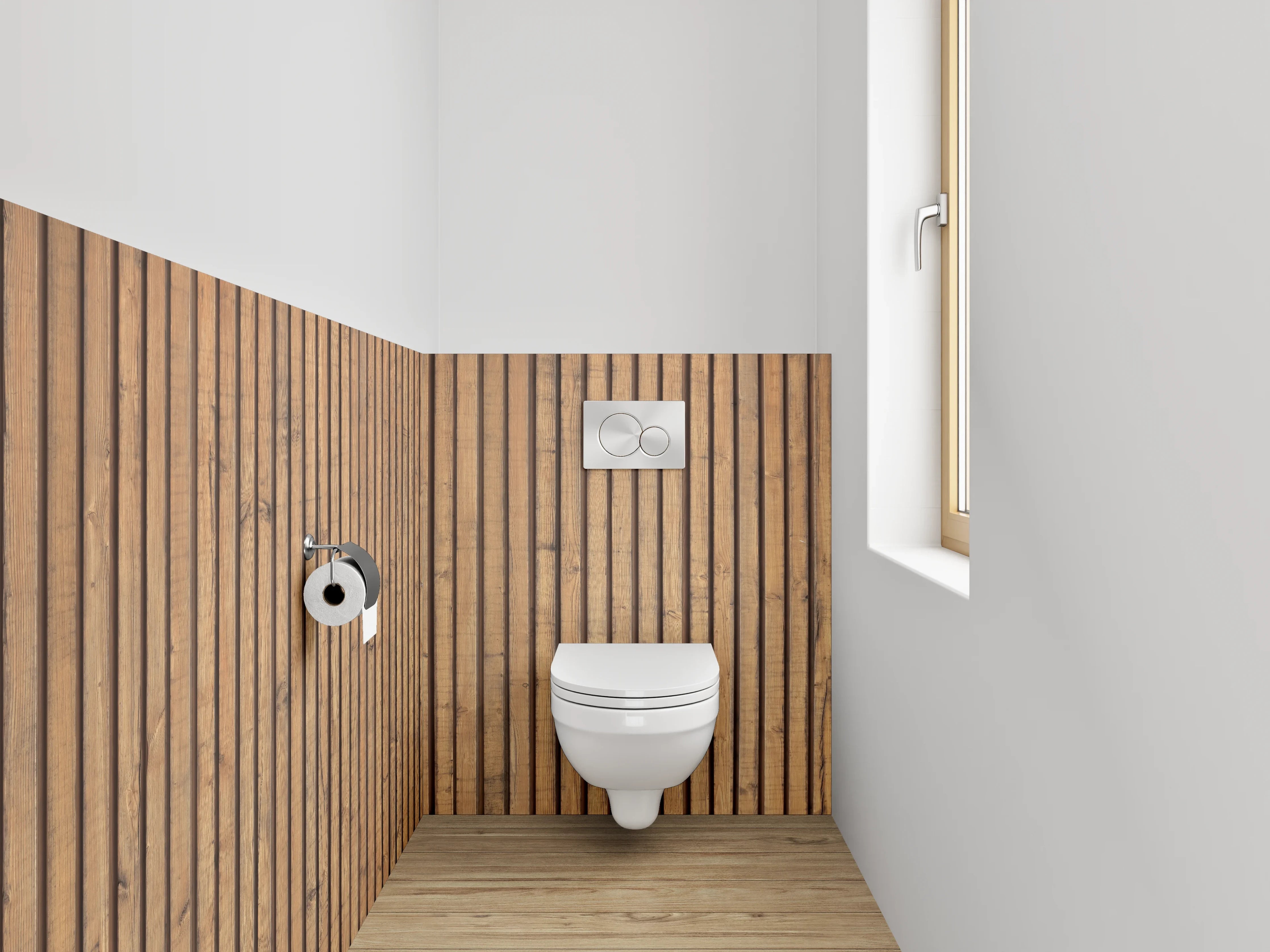 WC-Rückwand - Holzdekor mit parallelen Linien