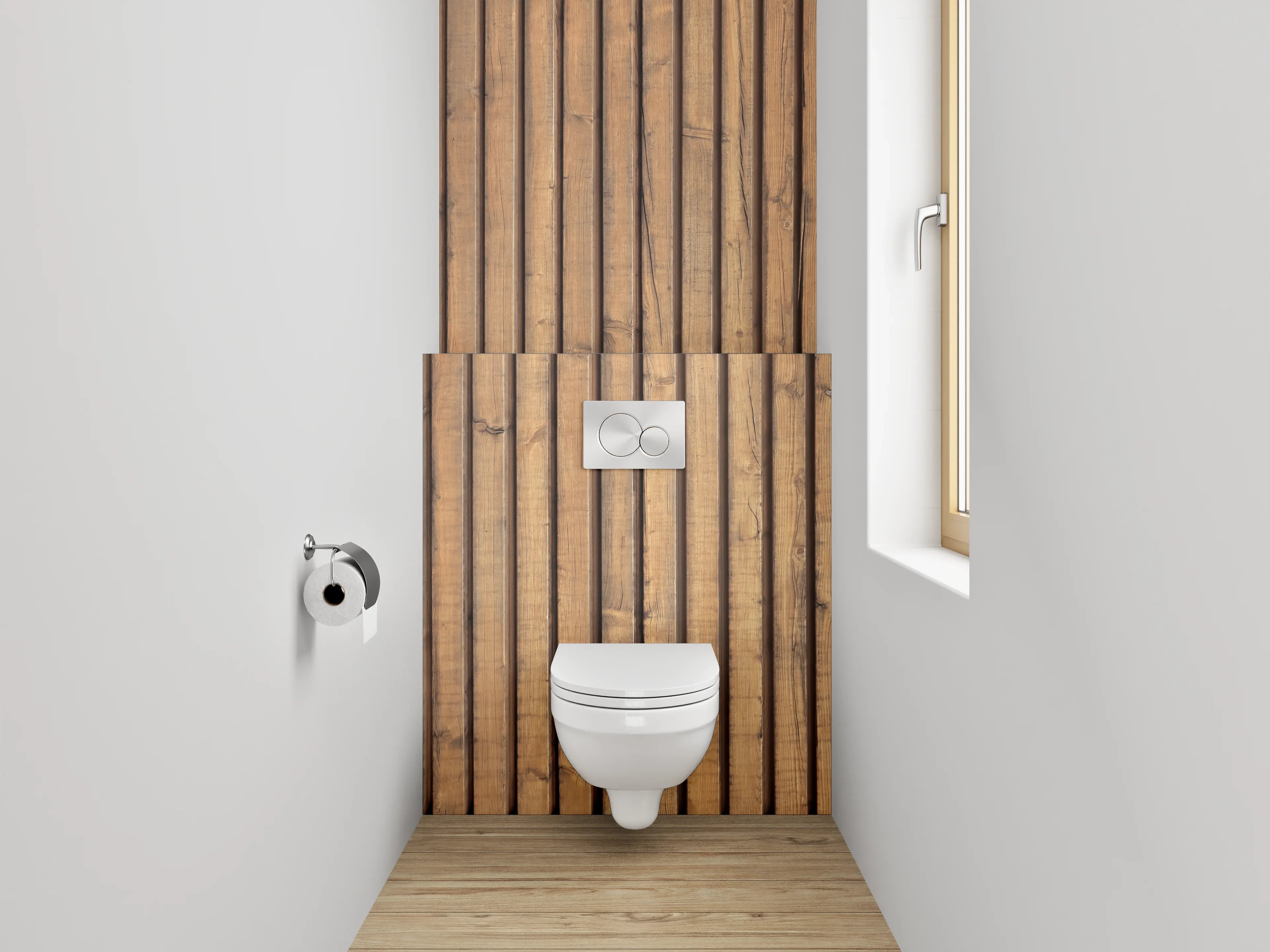 WC-Rückwand - Holzdekor mit parallelen Linien