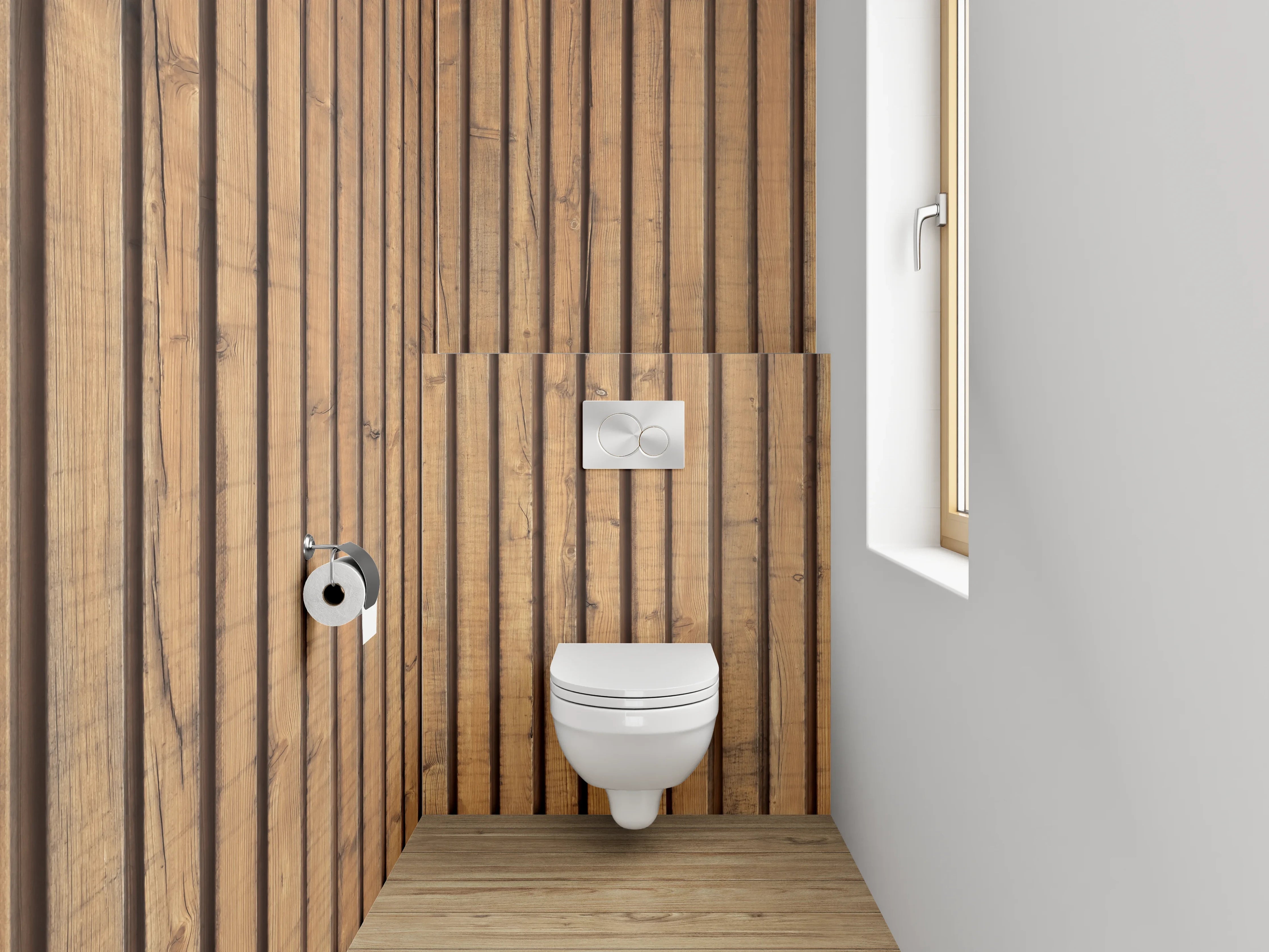 WC-Rückwand - Holzdekor mit parallelen Linien