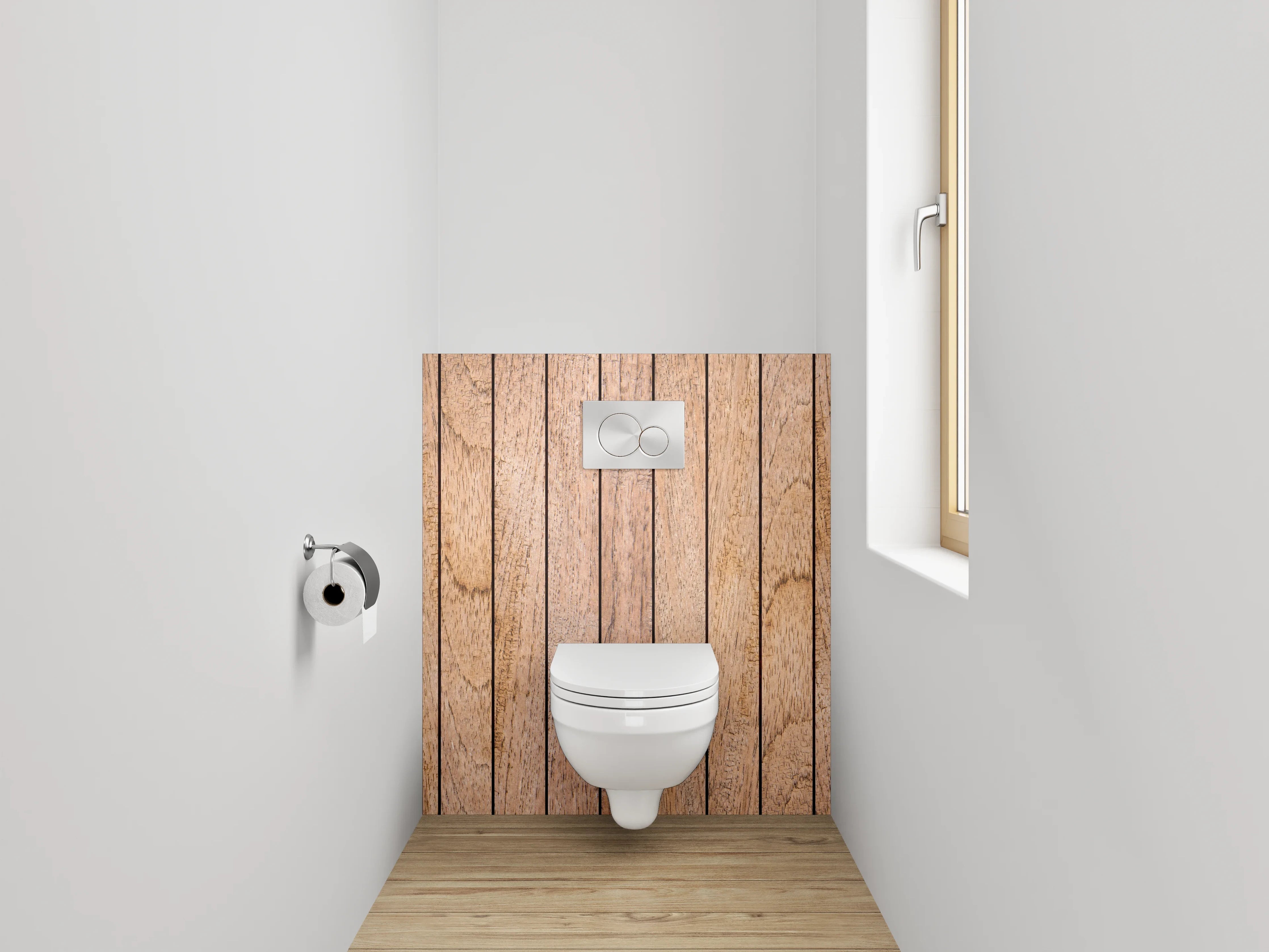 WC-Rückwand - Holzdielen in warmem Farbton