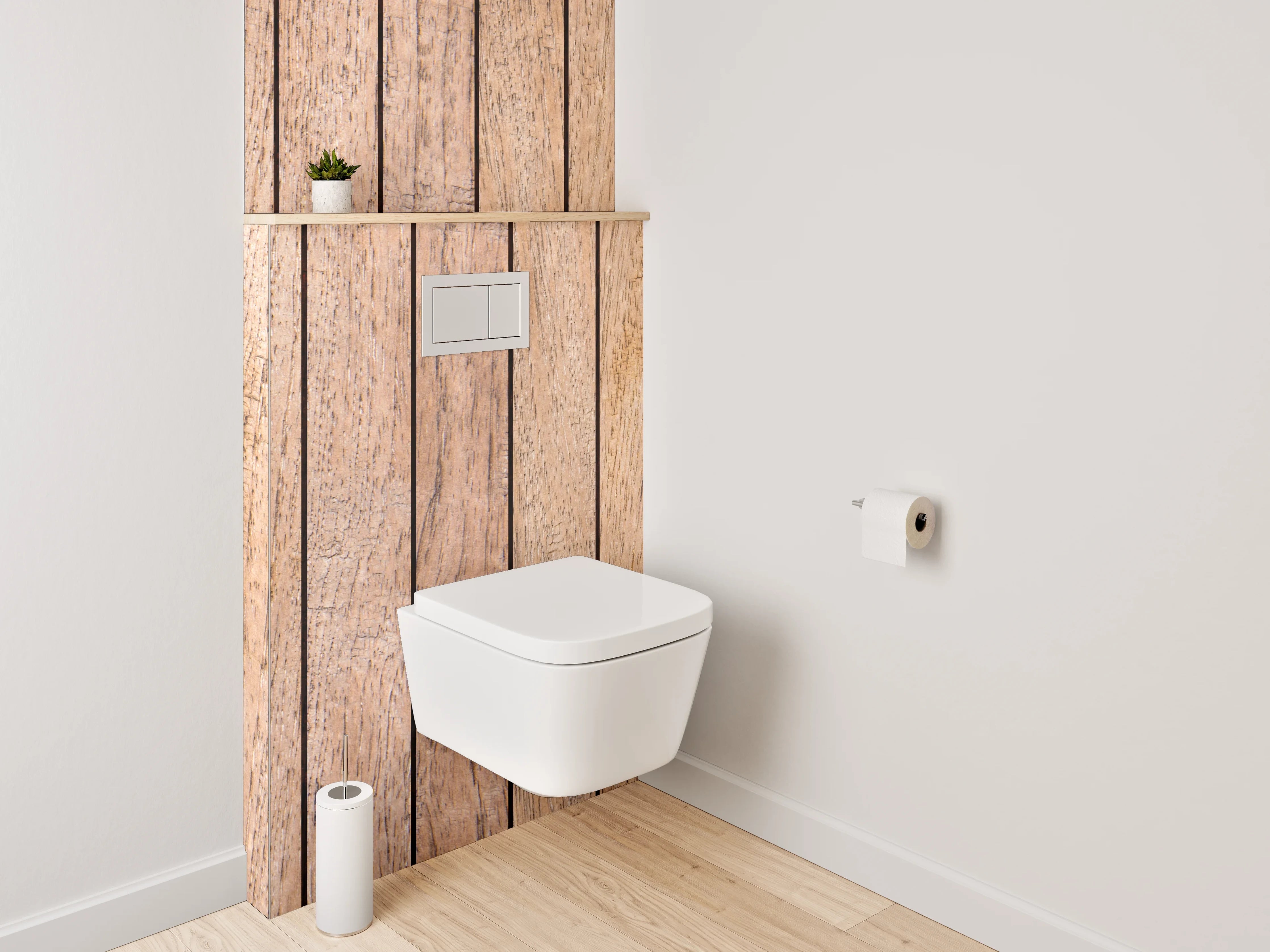 WC-Rückwand - Holzdielen in warmem Farbton