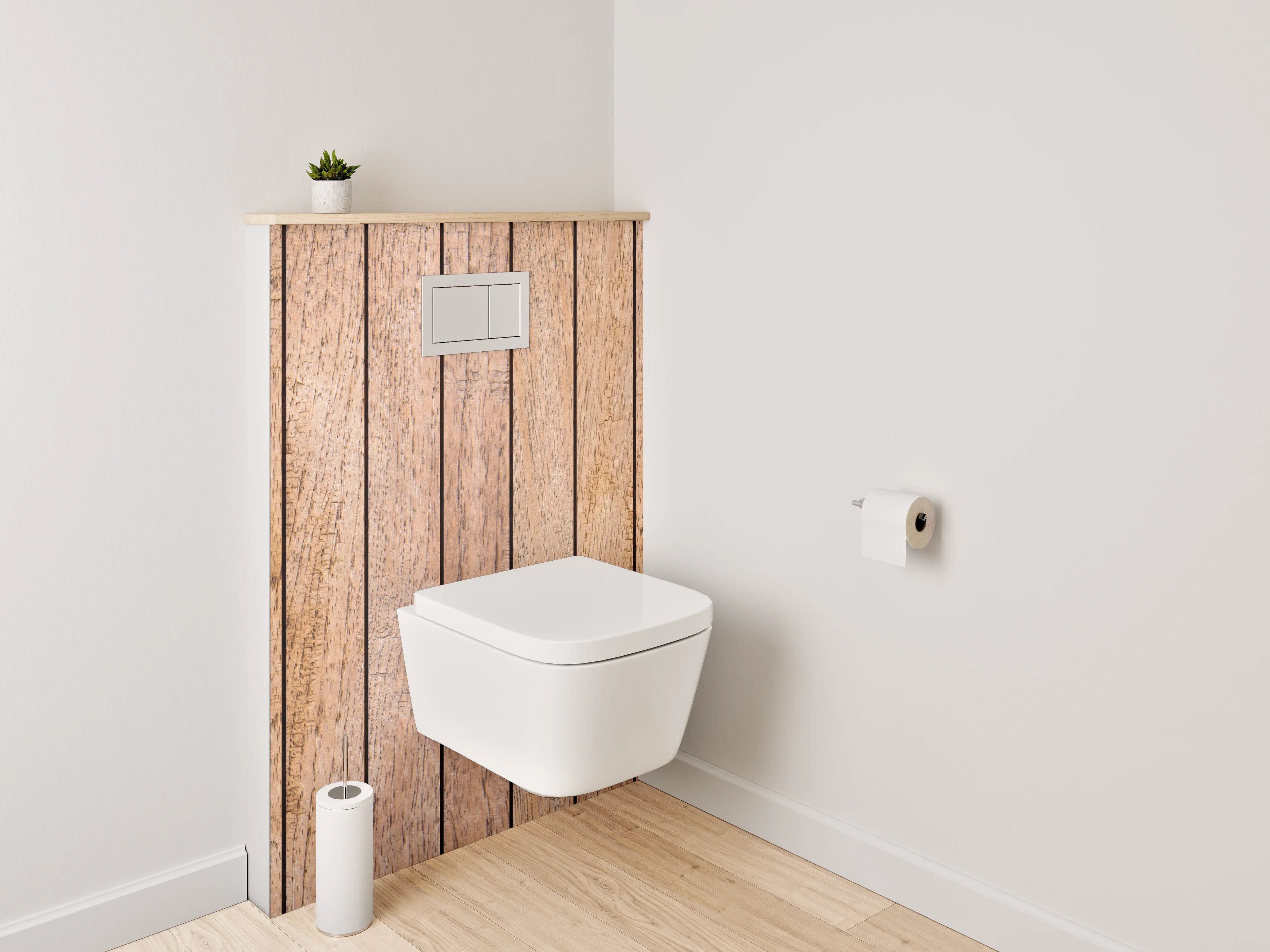 WC-Rückwand - Holzdielen in warmem Farbton