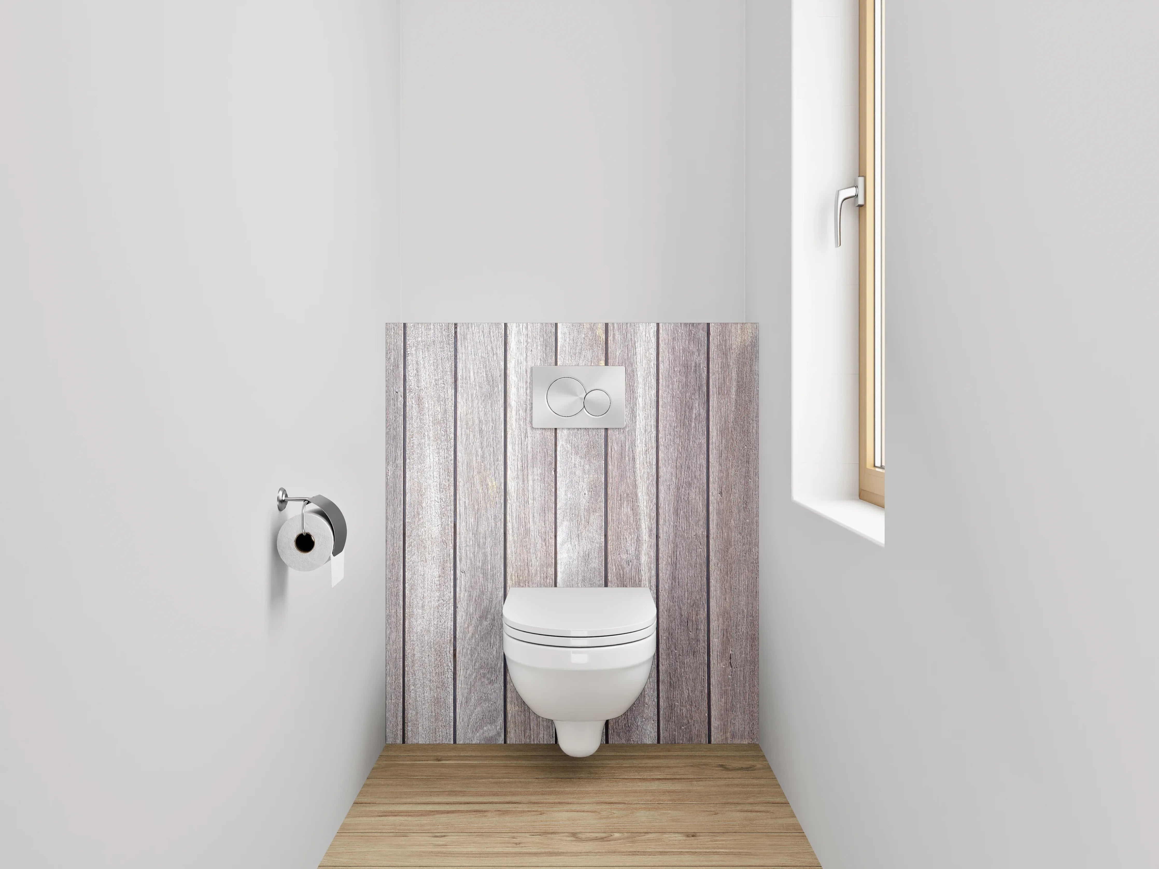WC-Rückwand - Holzlatten Weiß Grau Modern