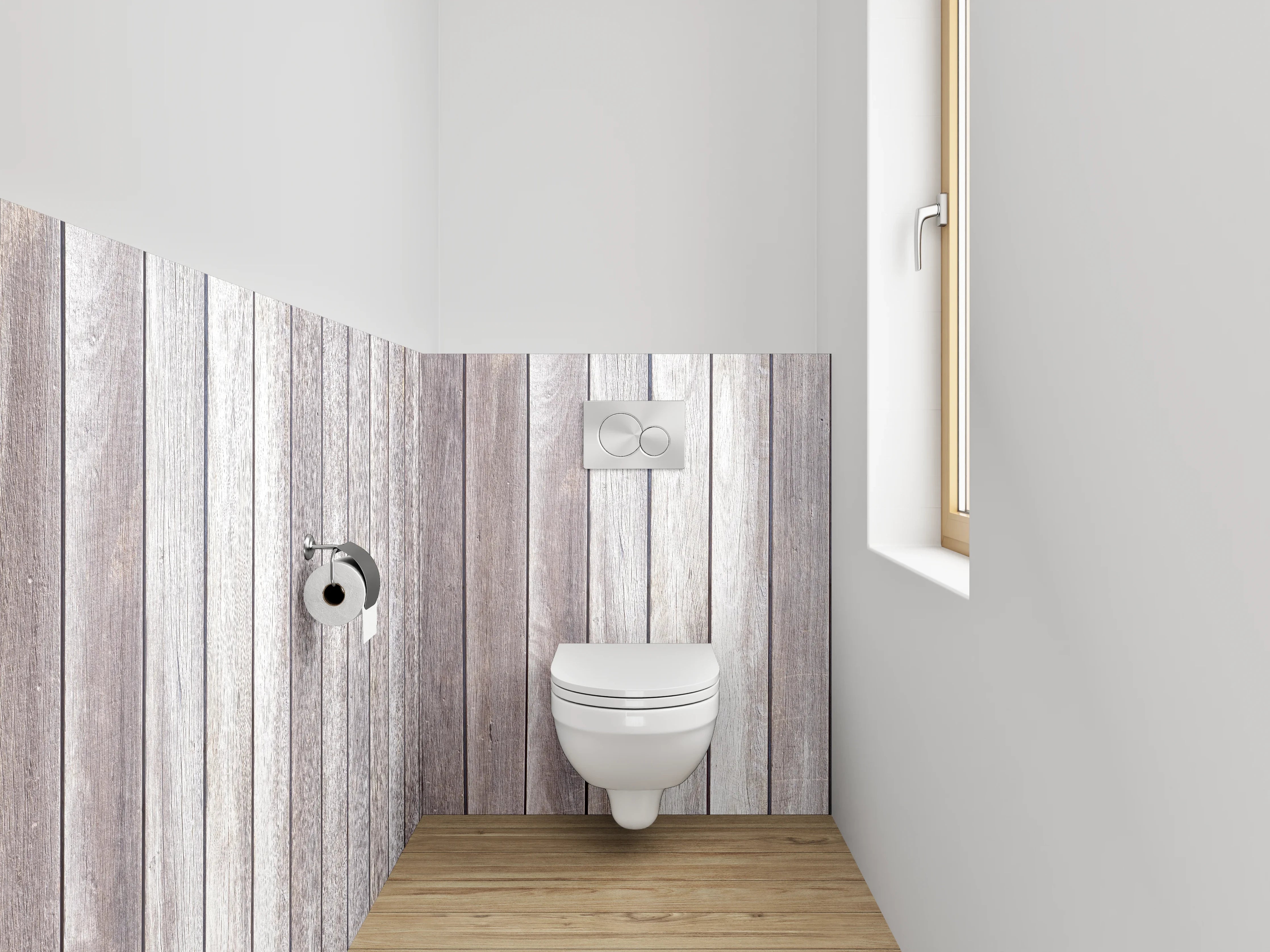 WC-Rückwand - Holzlatten Weiß Grau Modern