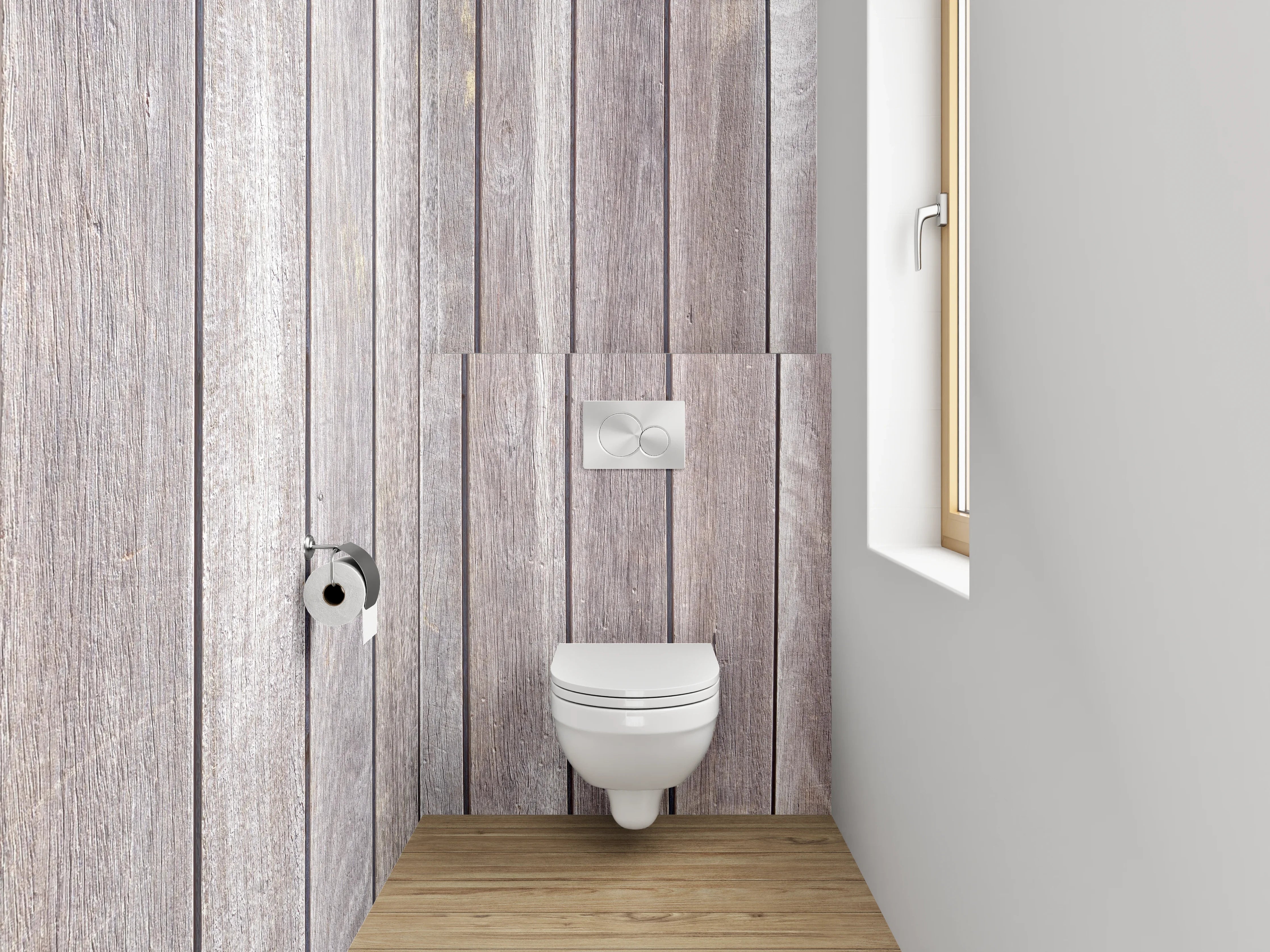 WC-Rückwand - Holzlatten Weiß Grau Modern