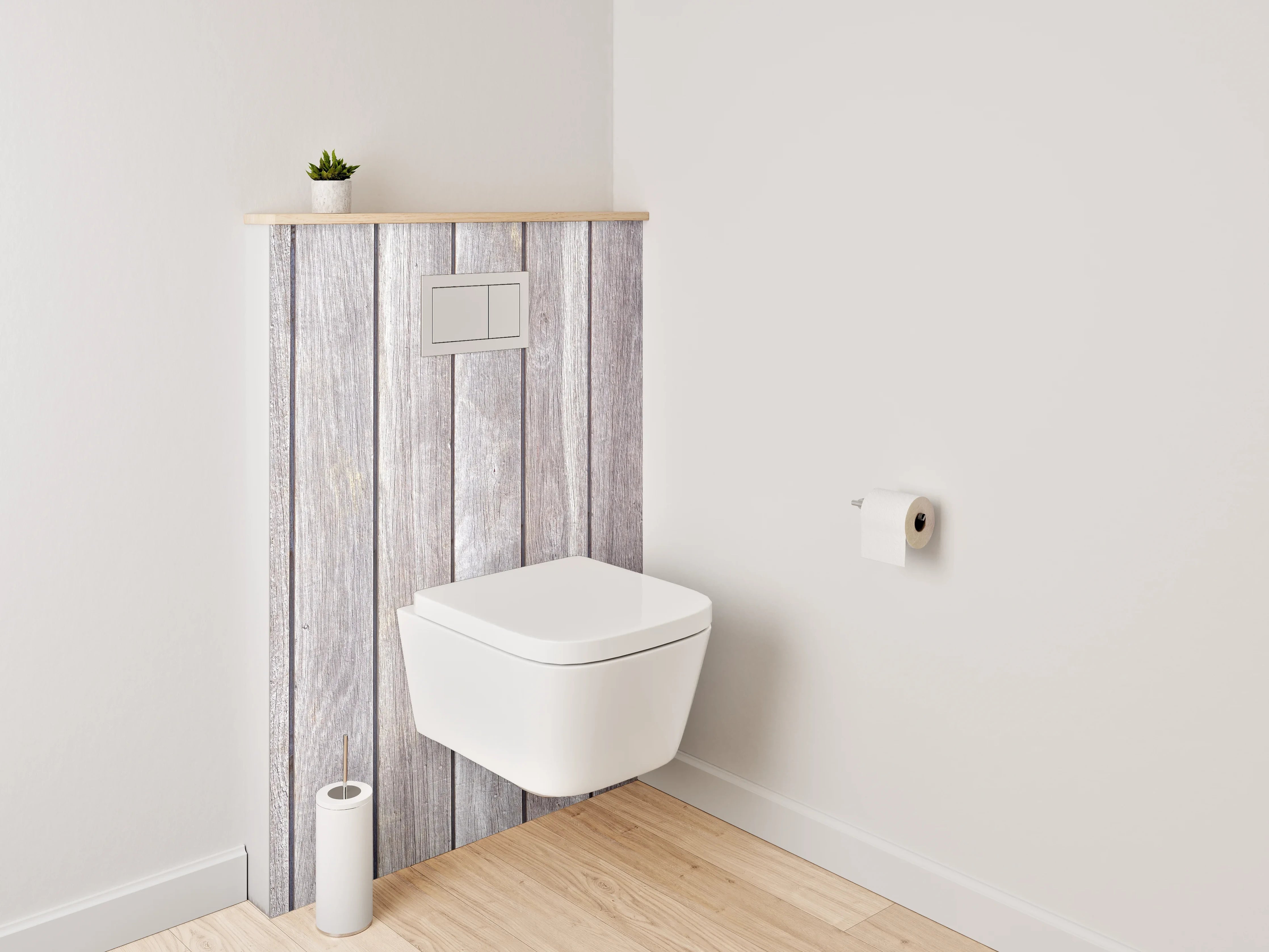 WC-Rückwand - Holzlatten Weiß Grau Modern