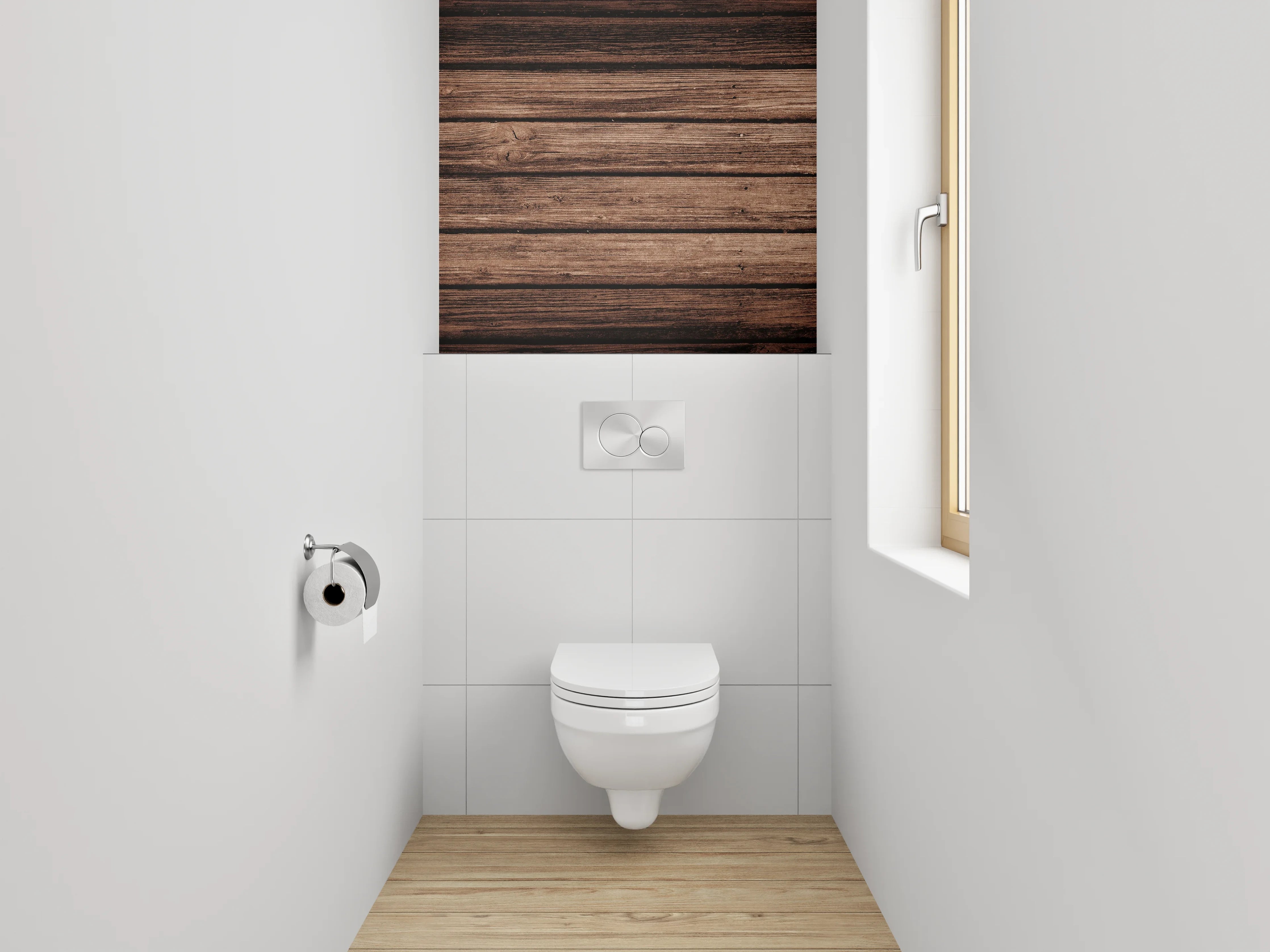 WC-Rückwand - Holzoptik Boden mit dunklen Streifen