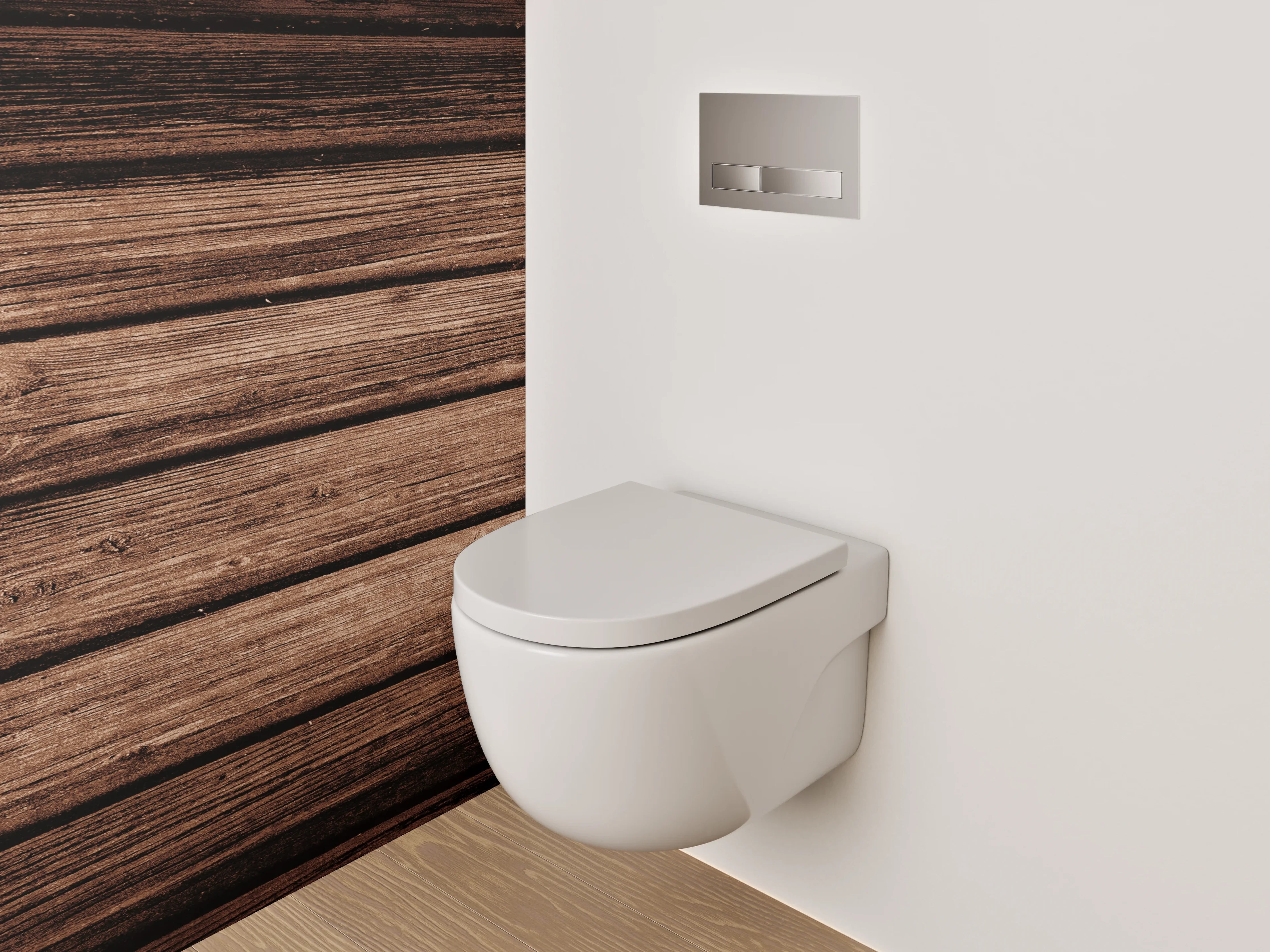WC-Rückwand - Holzoptik Boden mit dunklen Streifen