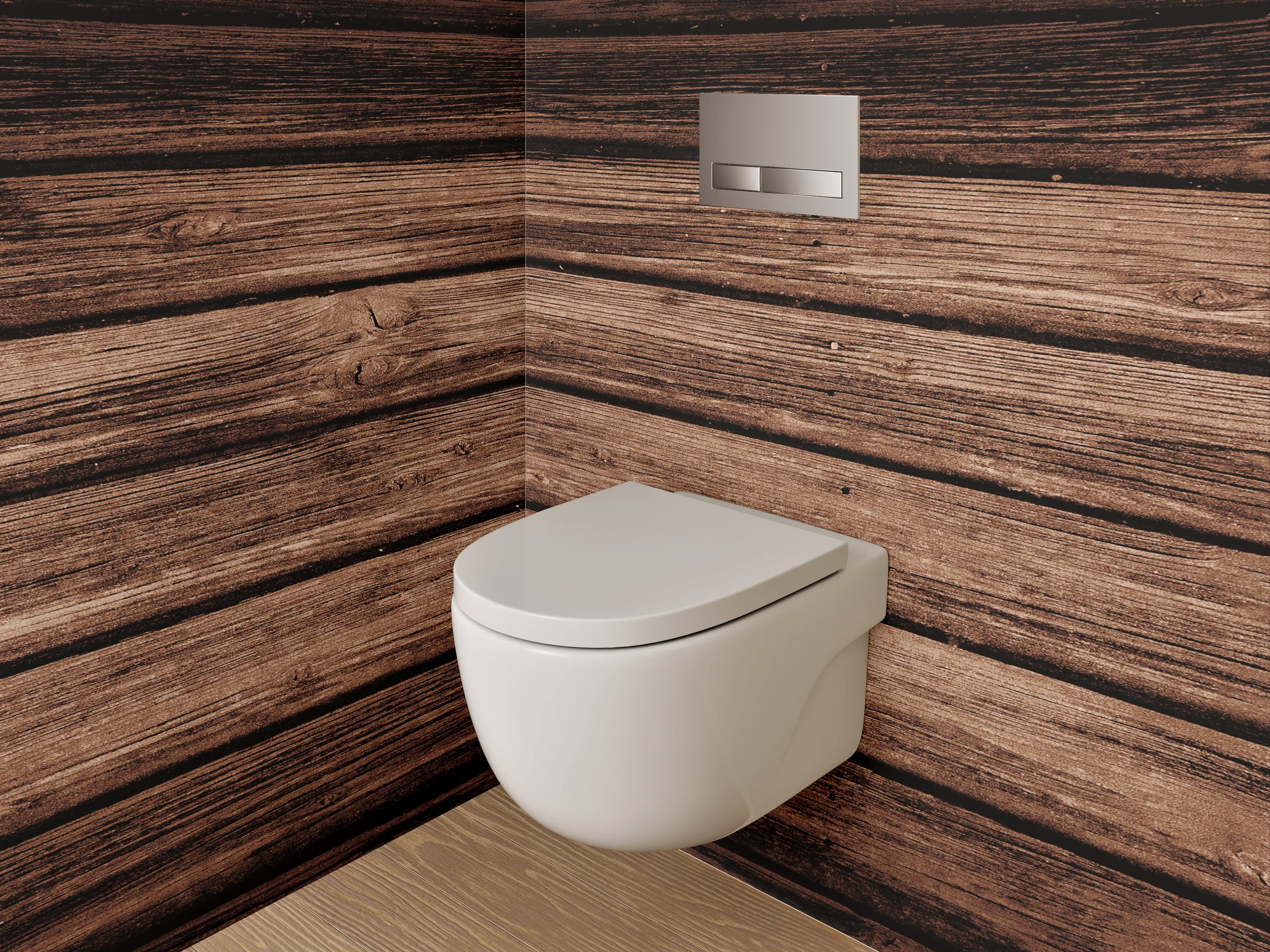 WC-Rückwand - Holzoptik Boden mit dunklen Streifen