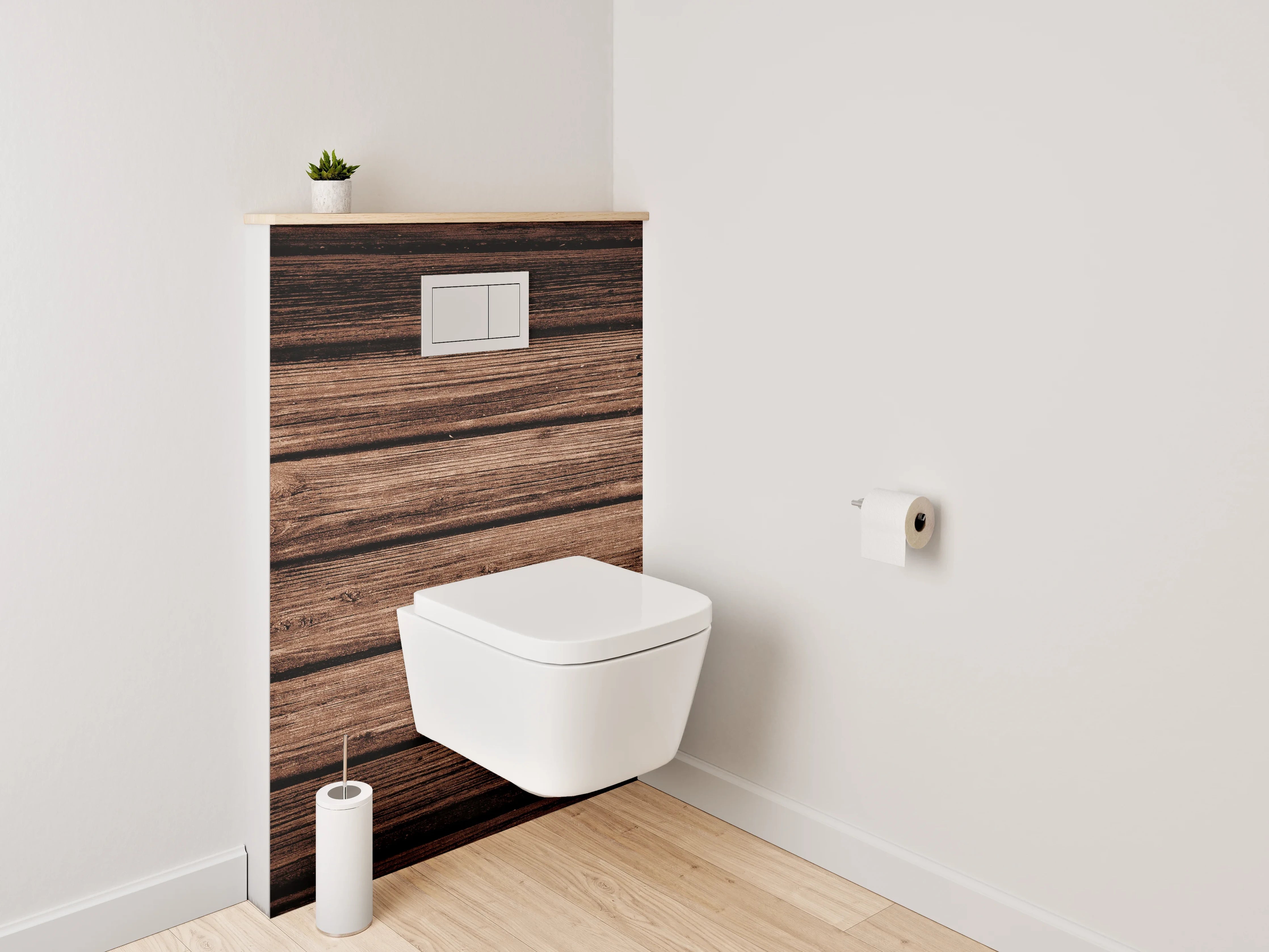 WC-Rückwand - Holzoptik Boden mit dunklen Streifen