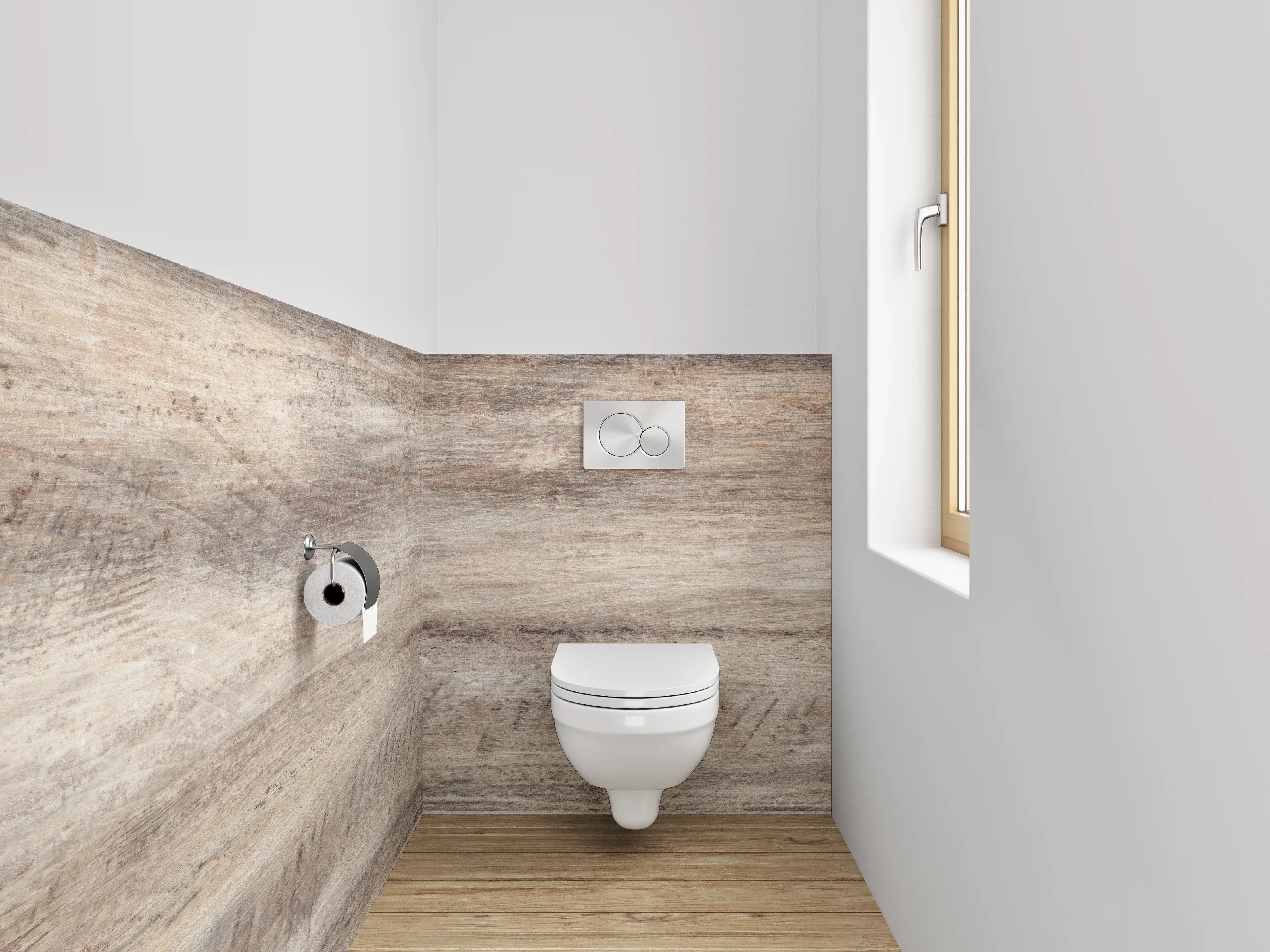 WC-Rückwand - Holzoptik Fliese Beige Grau Braun