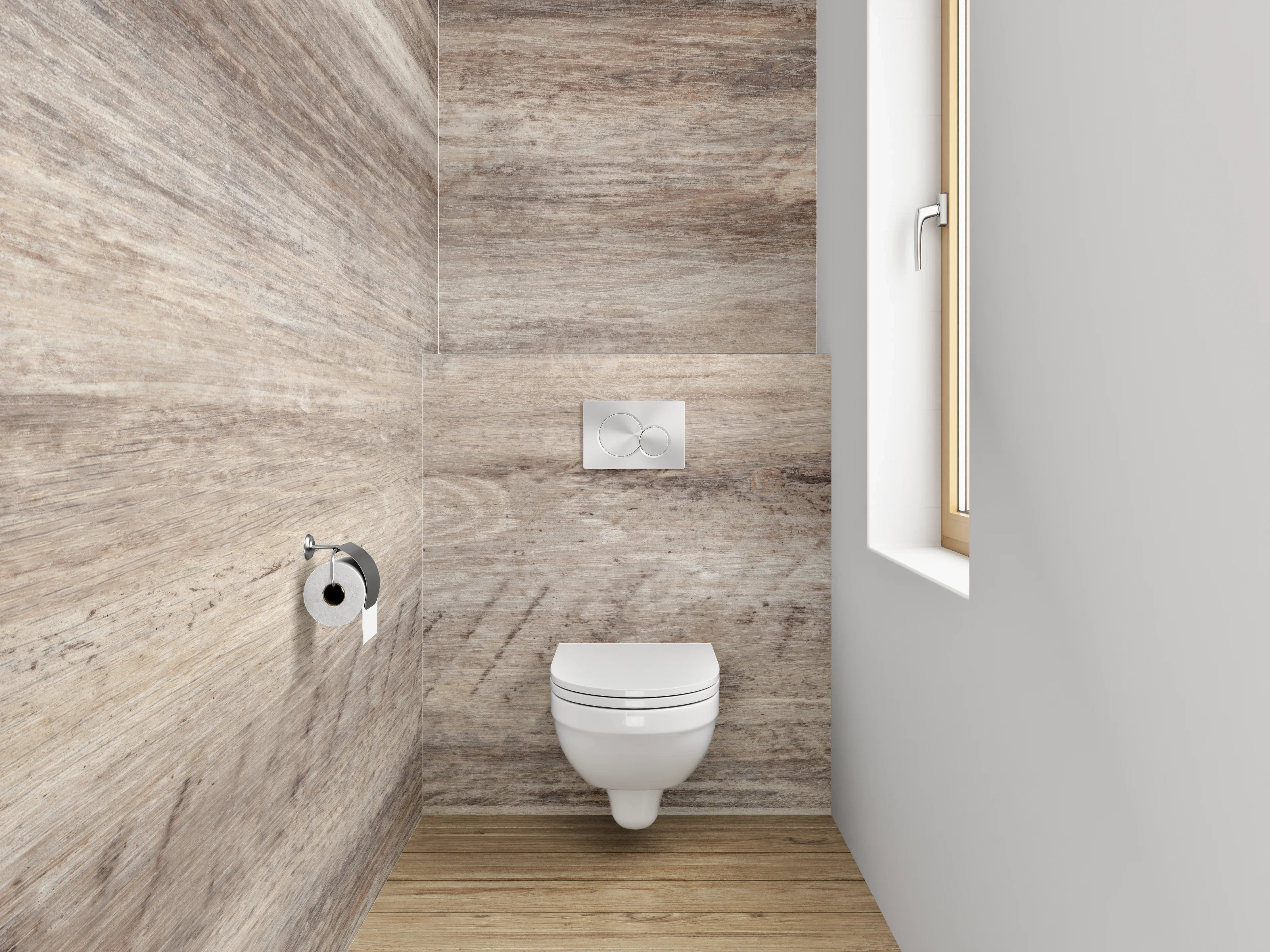 WC-Rückwand - Holzoptik Fliese Beige Grau Braun