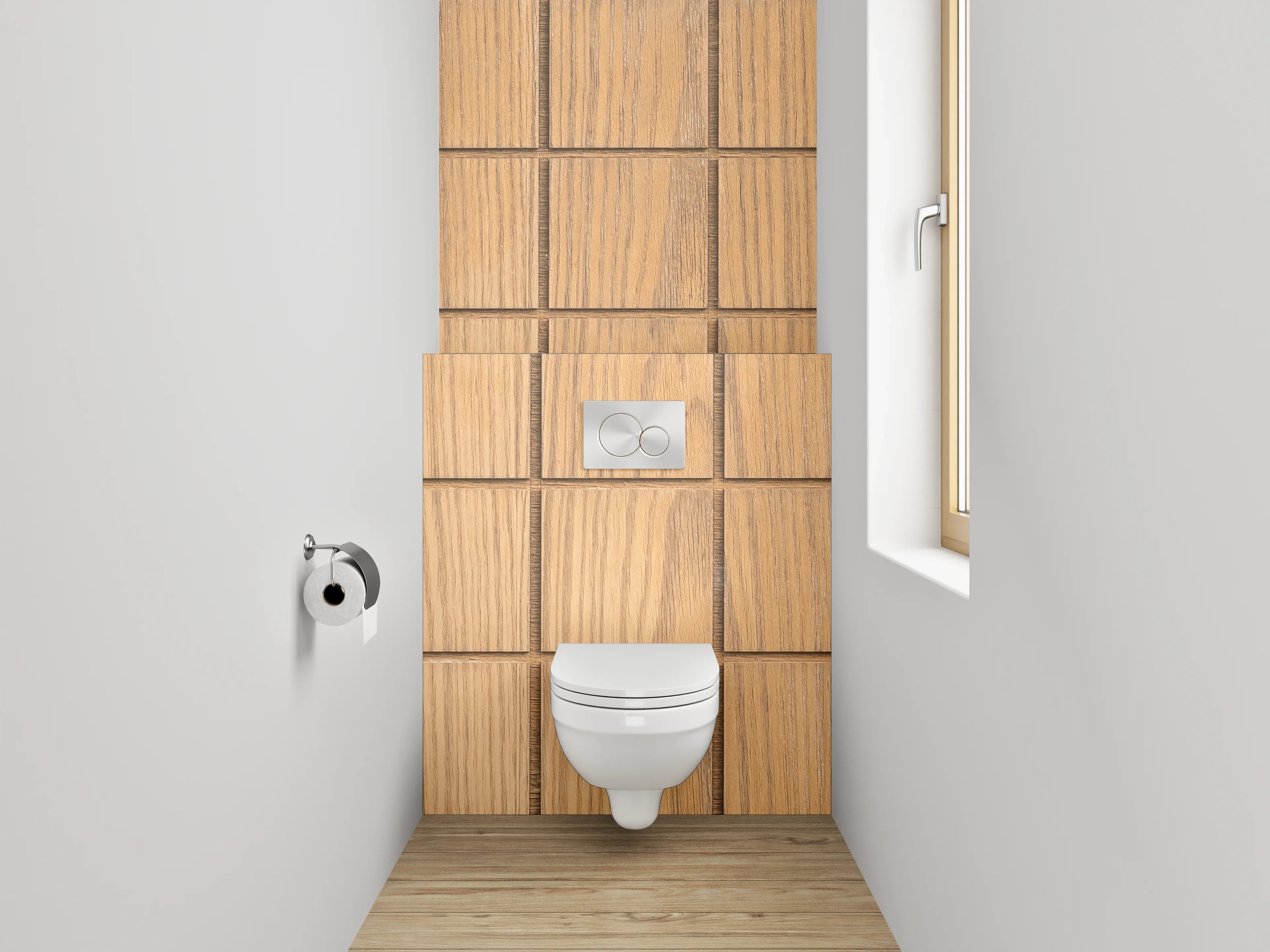 WC-Rückwand - Holzoptik Fliesen Quadratmuster