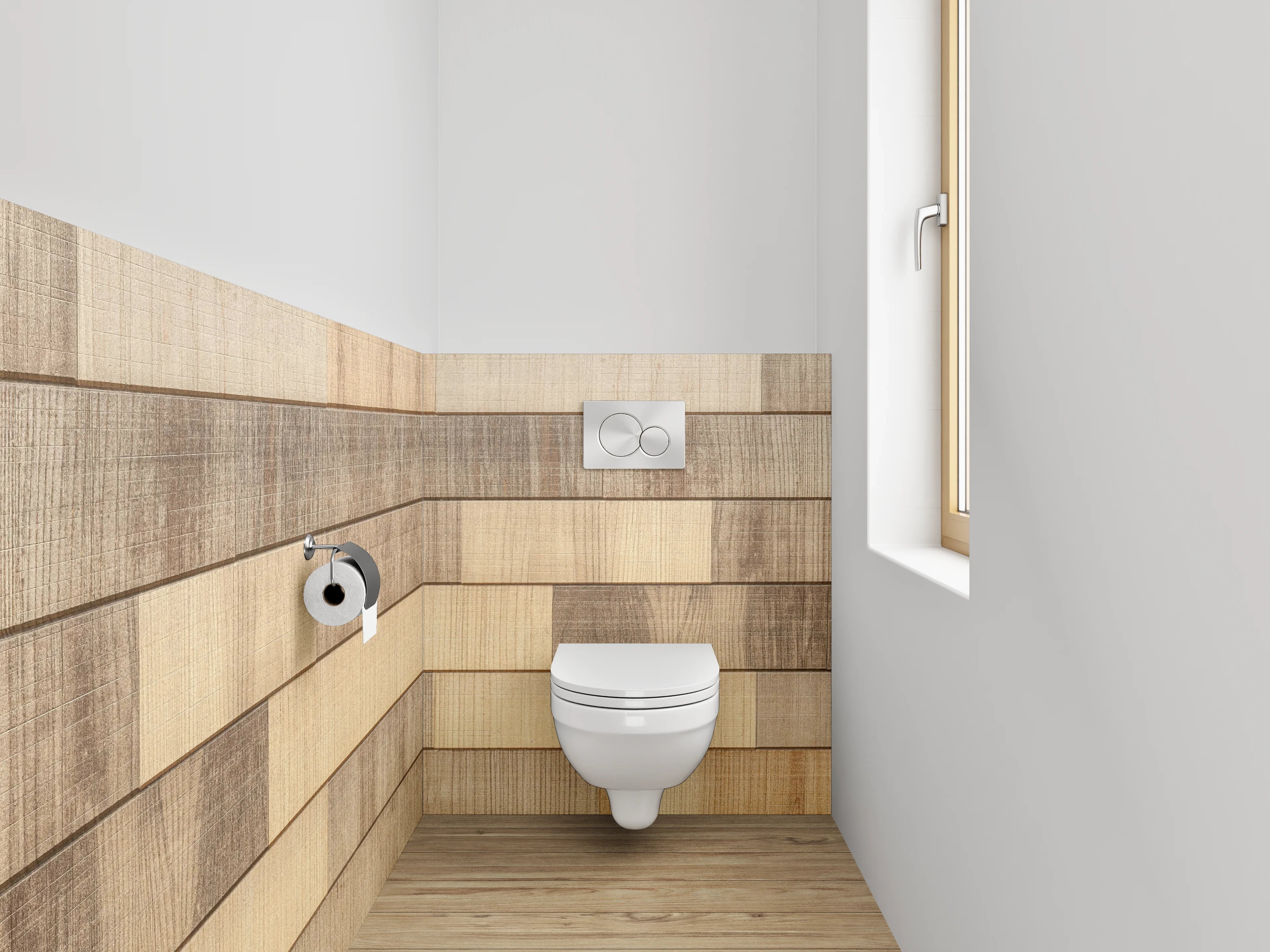 WC-Rückwand - Holzoptik Fliesenmuster Braun Beige