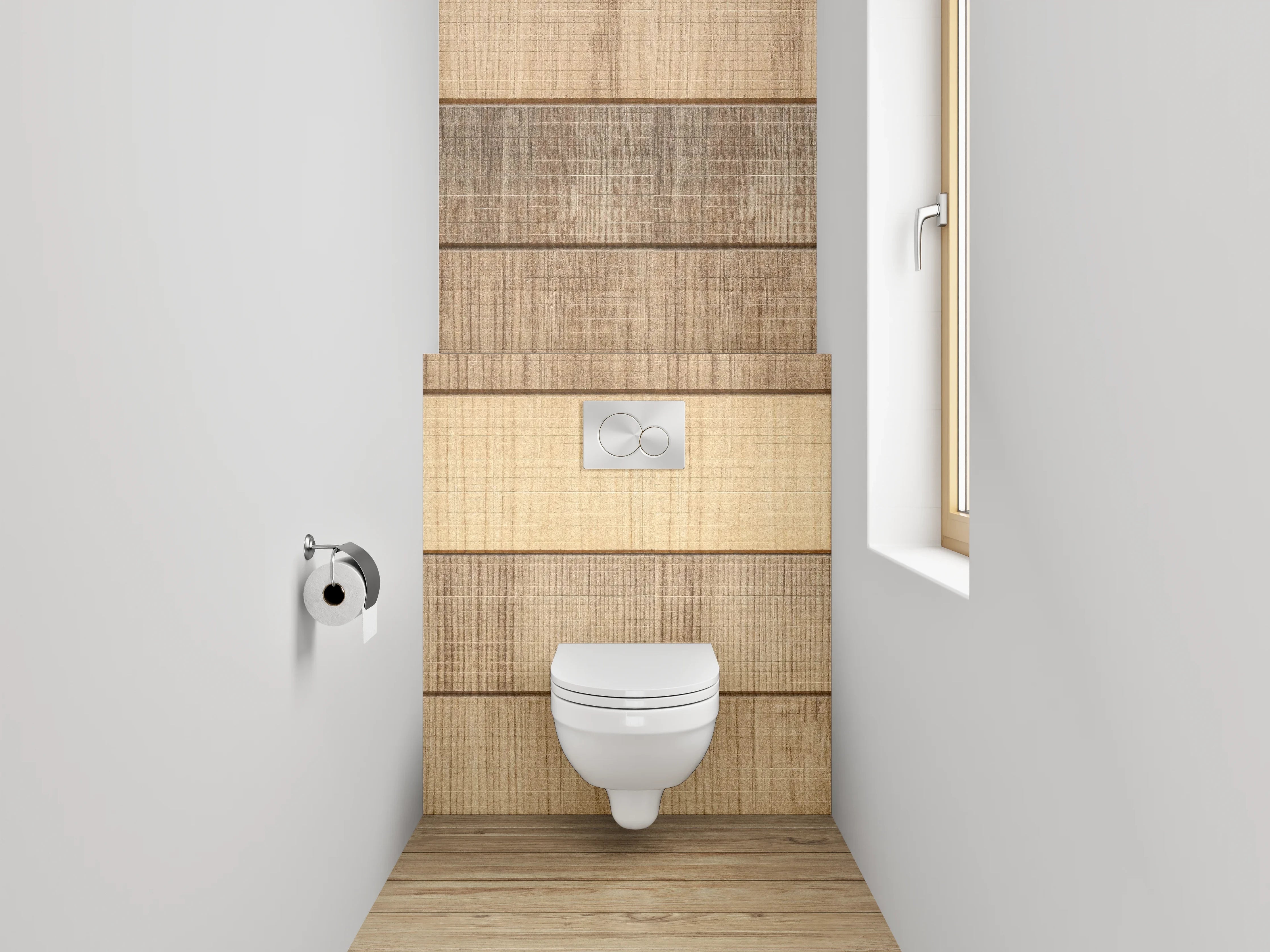 WC-Rückwand - Holzoptik Fliesenmuster Braun Beige