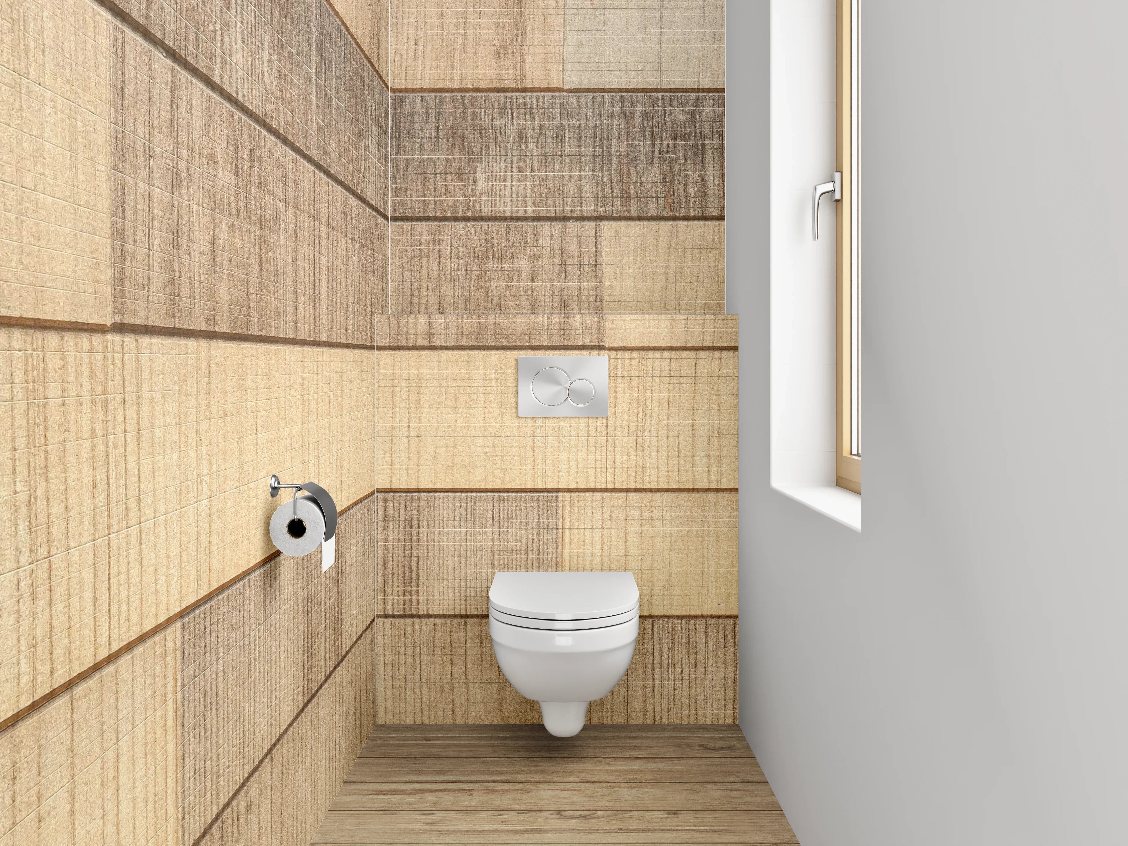 WC-Rückwand - Holzoptik Fliesenmuster Braun Beige