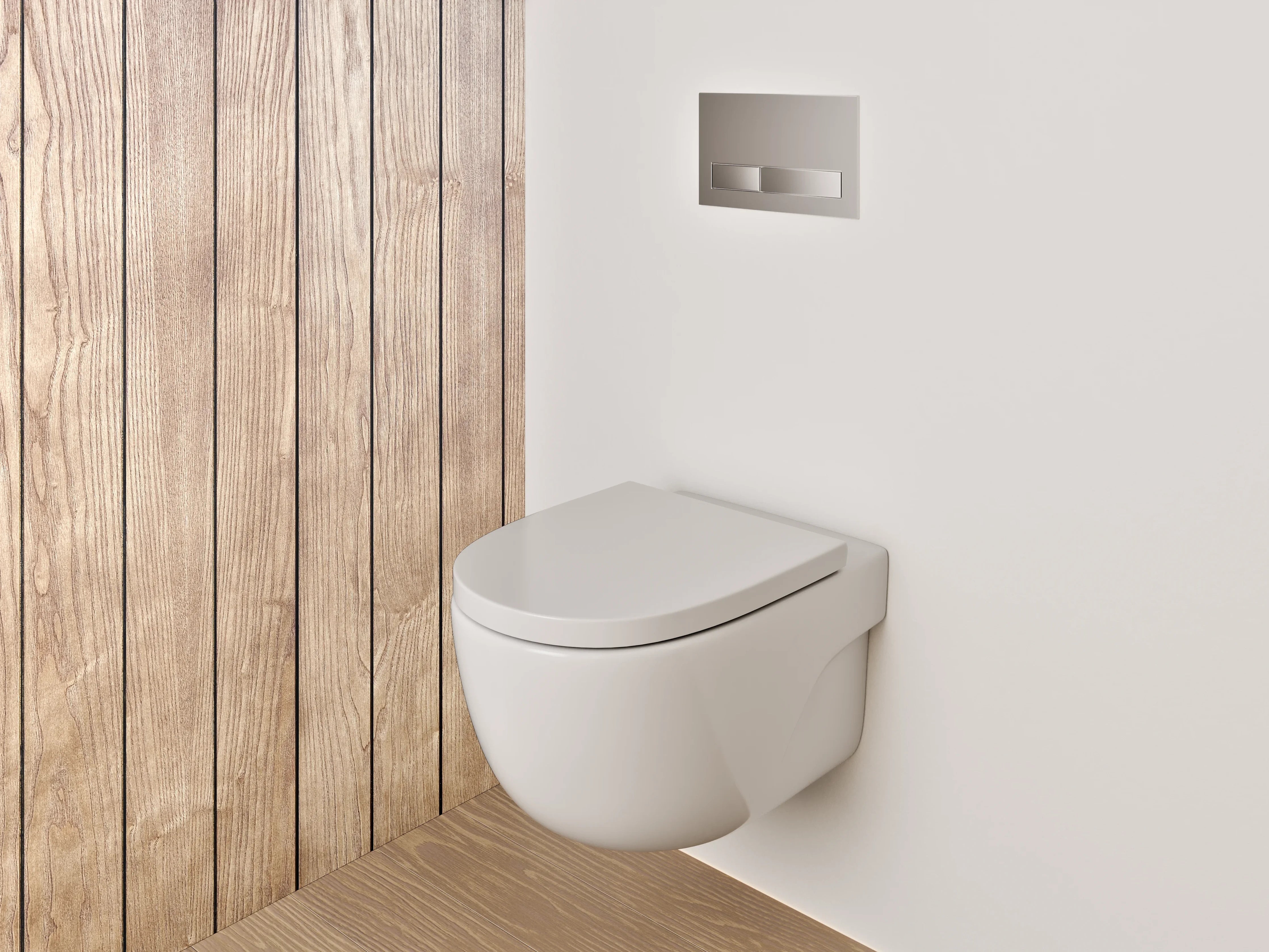 WC-Rückwand - Holzoptik auf Bodenfliesen