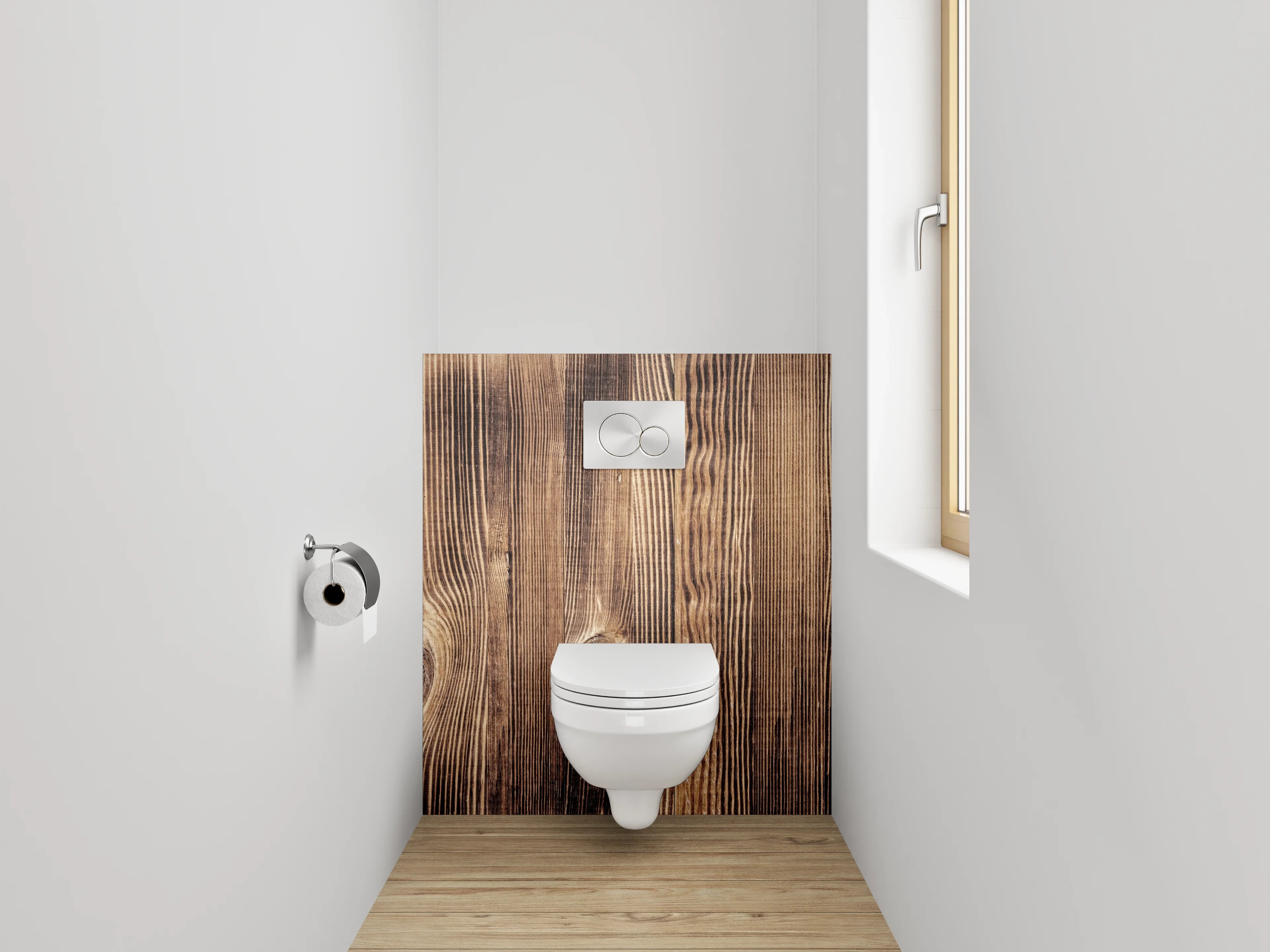 WC-Rückwand - Holzoptik in warmen Brauntönen