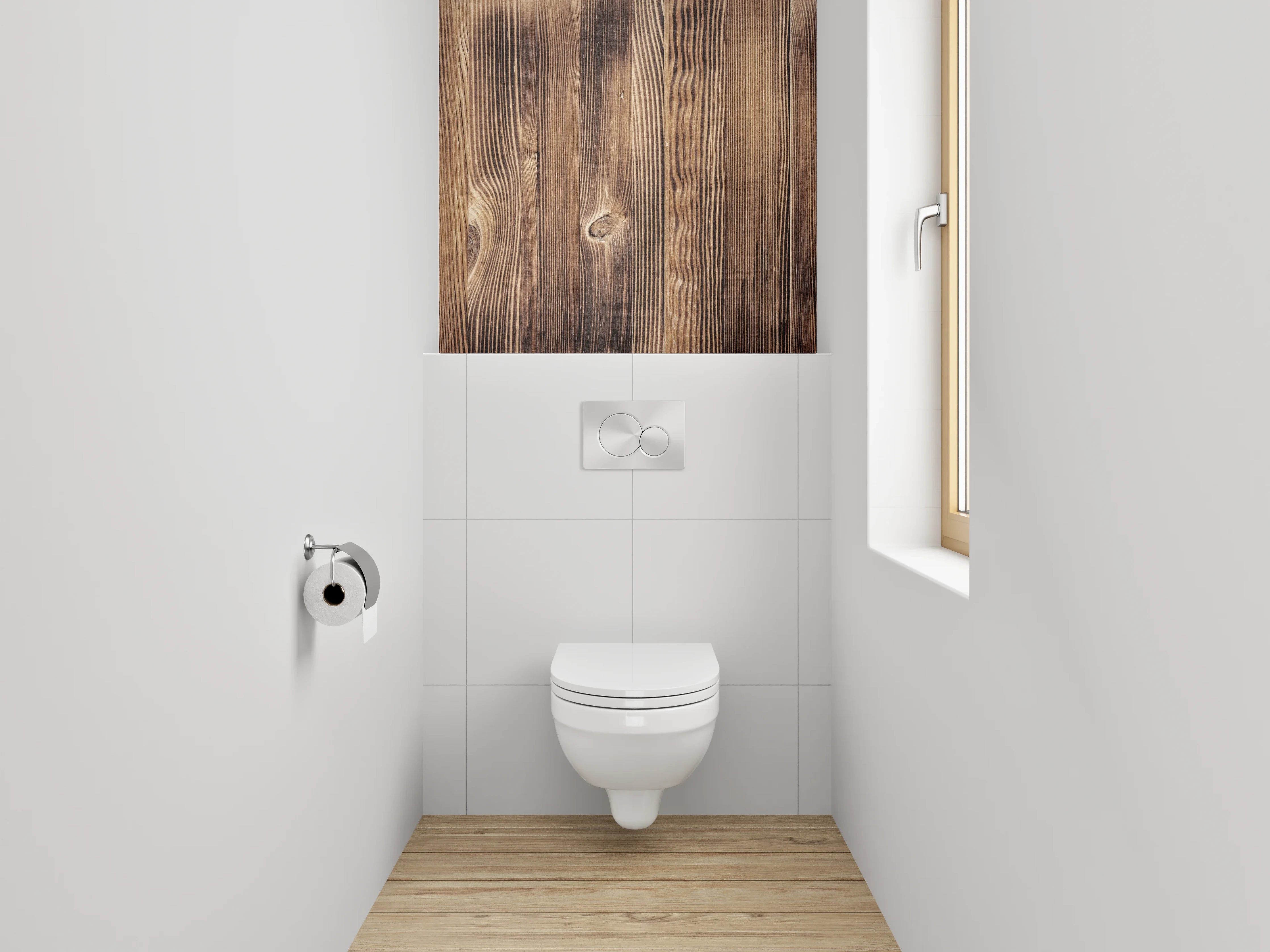 WC-Rückwand - Holzoptik in warmen Brauntönen
