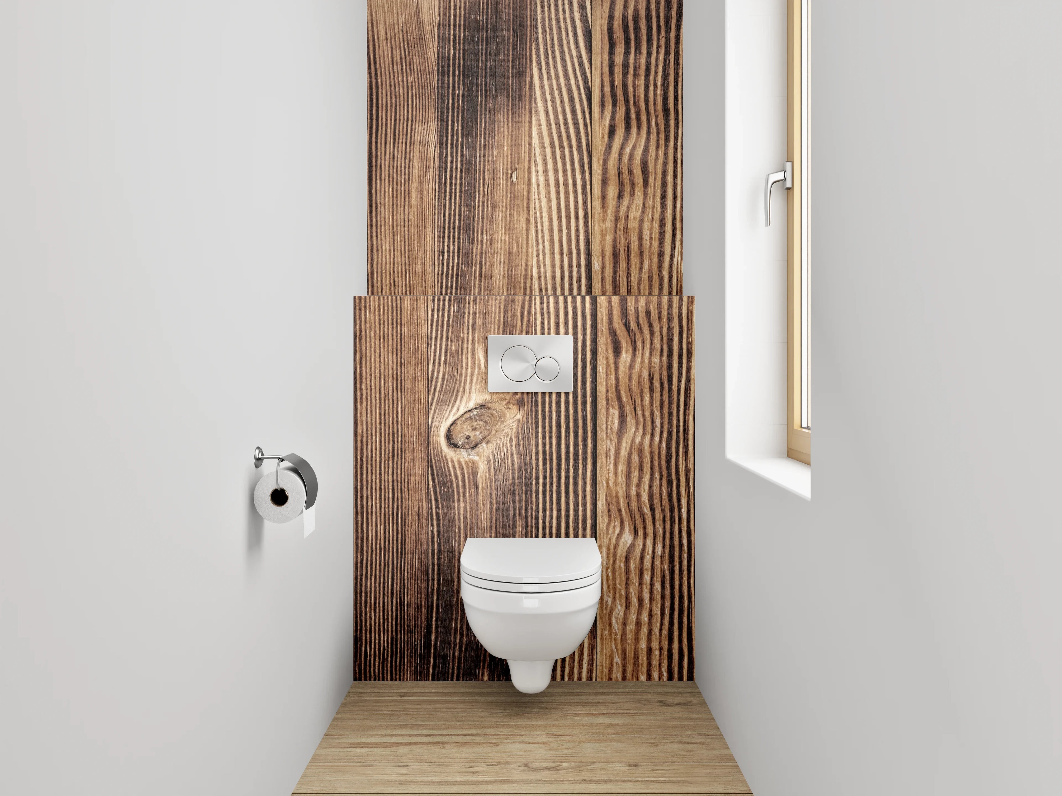 WC-Rückwand - Holzoptik in warmen Brauntönen