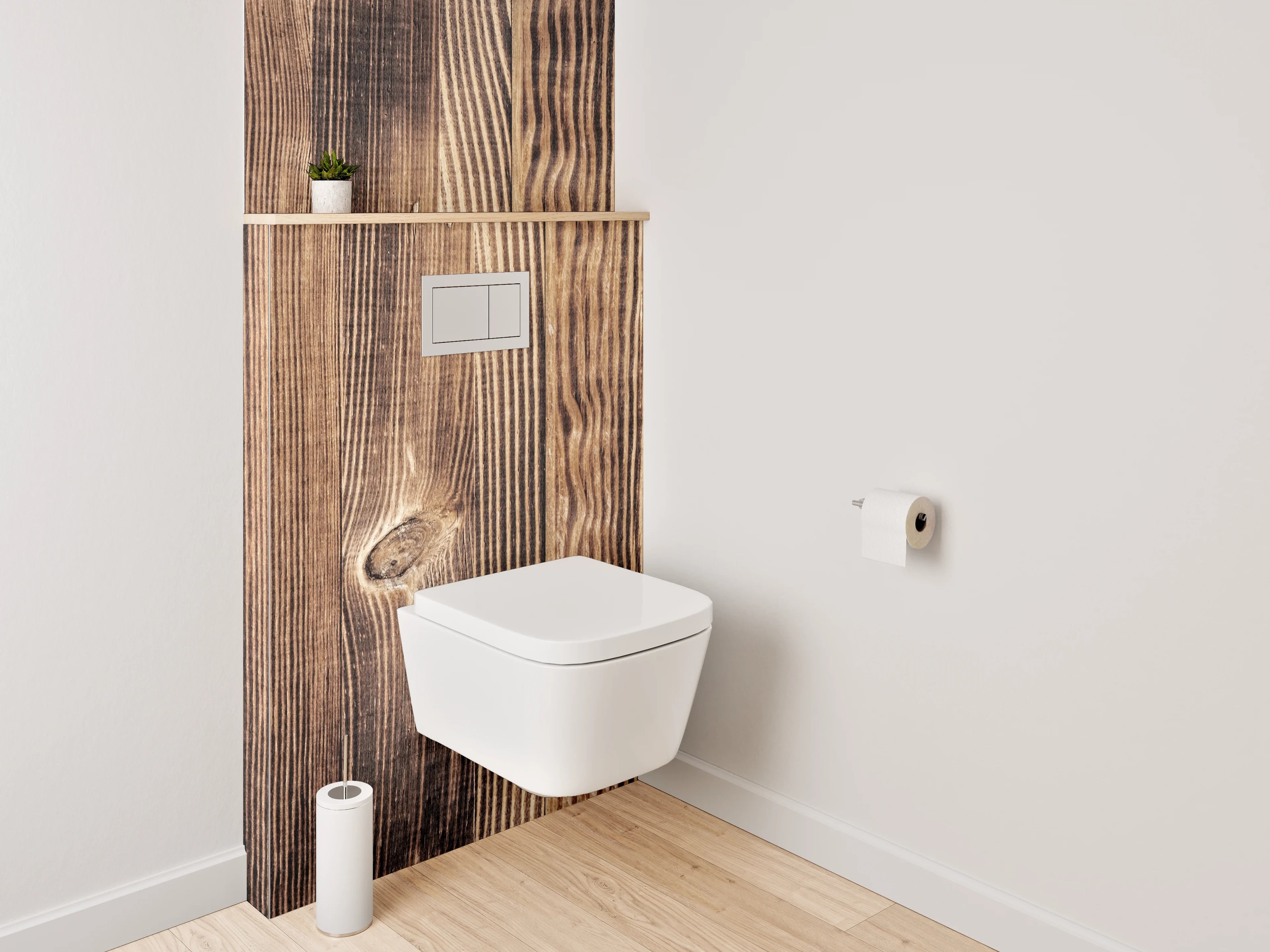 WC-Rückwand - Holzoptik in warmen Brauntönen