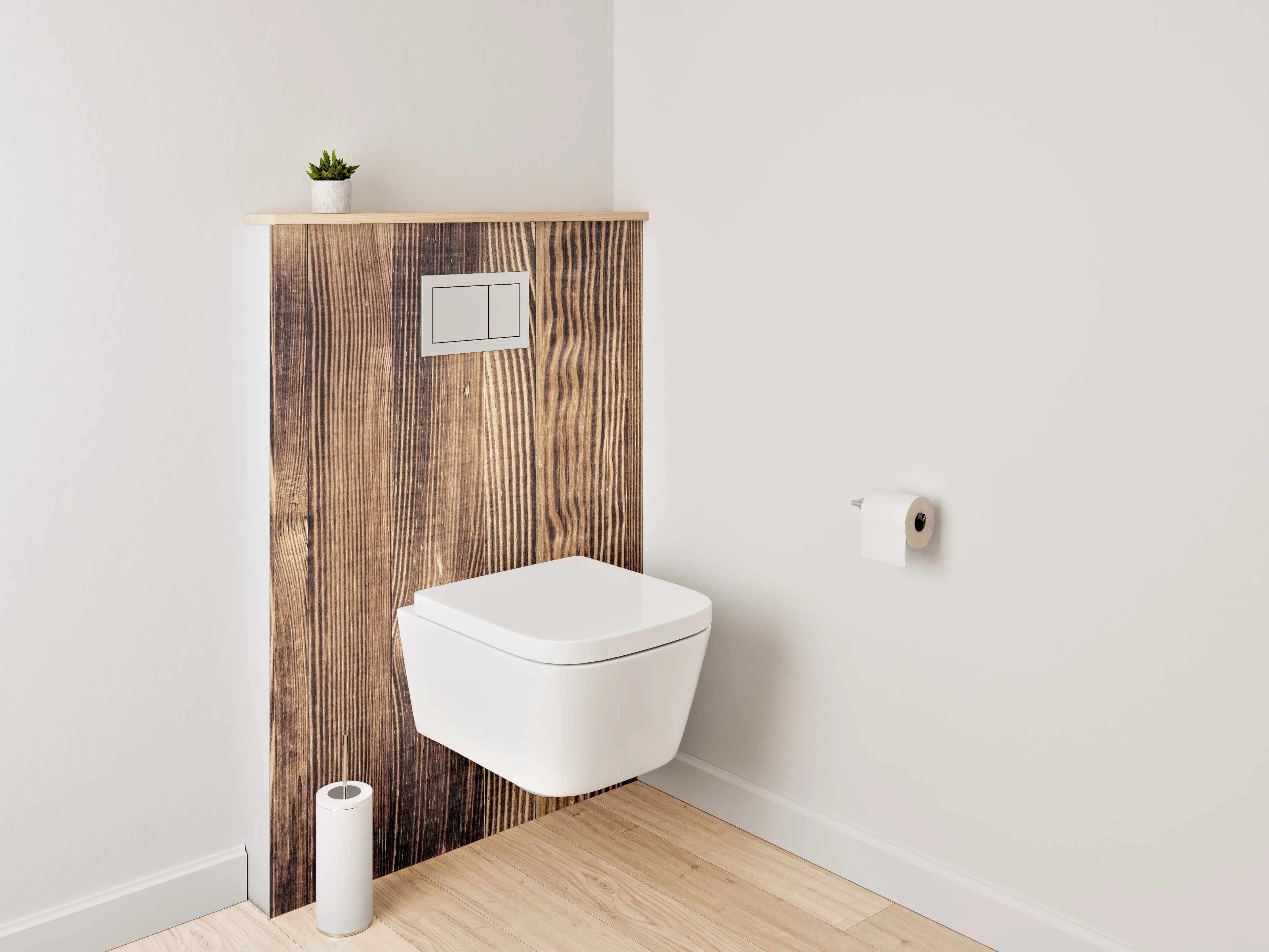 WC-Rückwand - Holzoptik in warmen Brauntönen