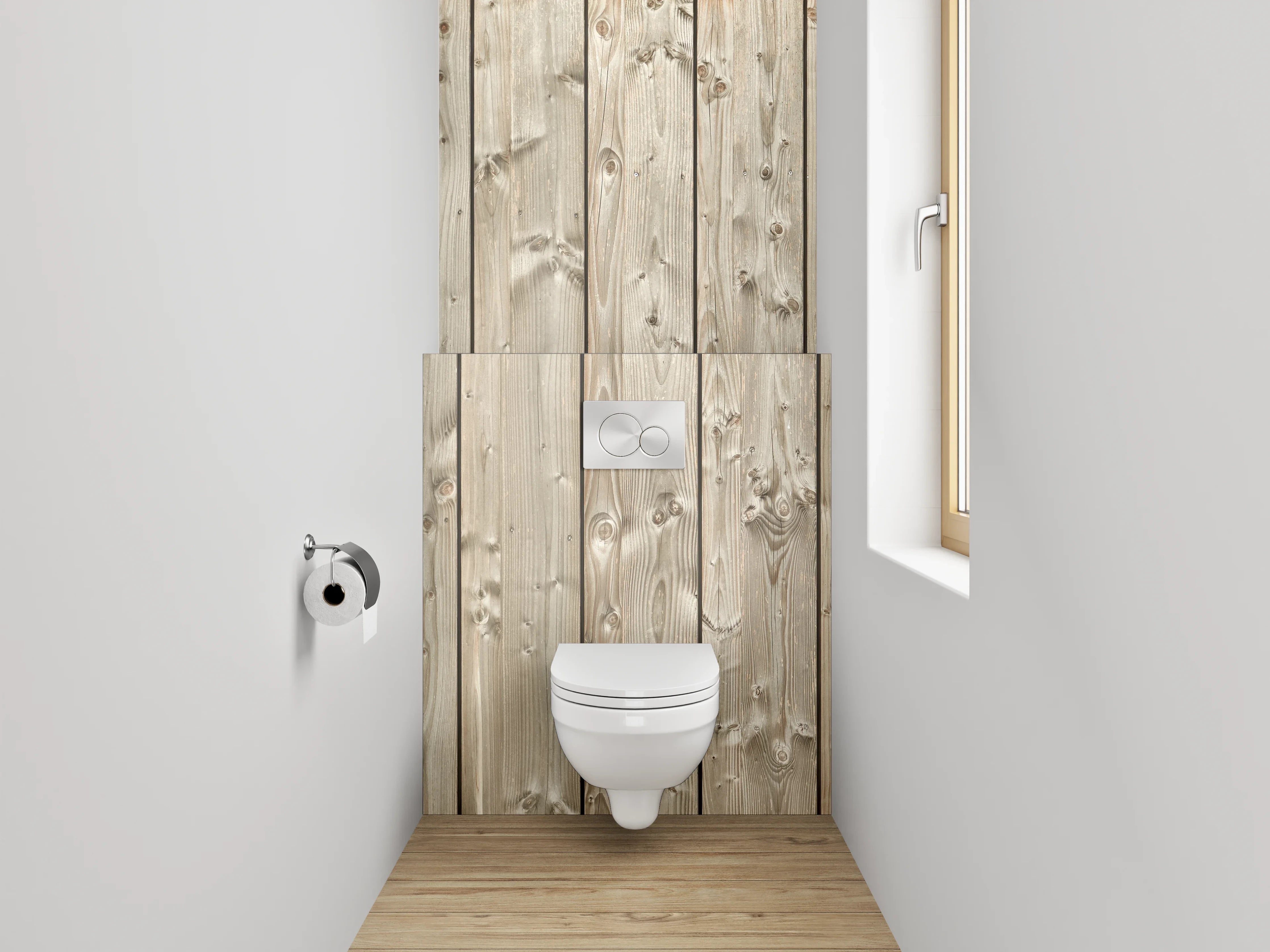 WC-Rückwand - Holzpaneele in natürlicher Optik