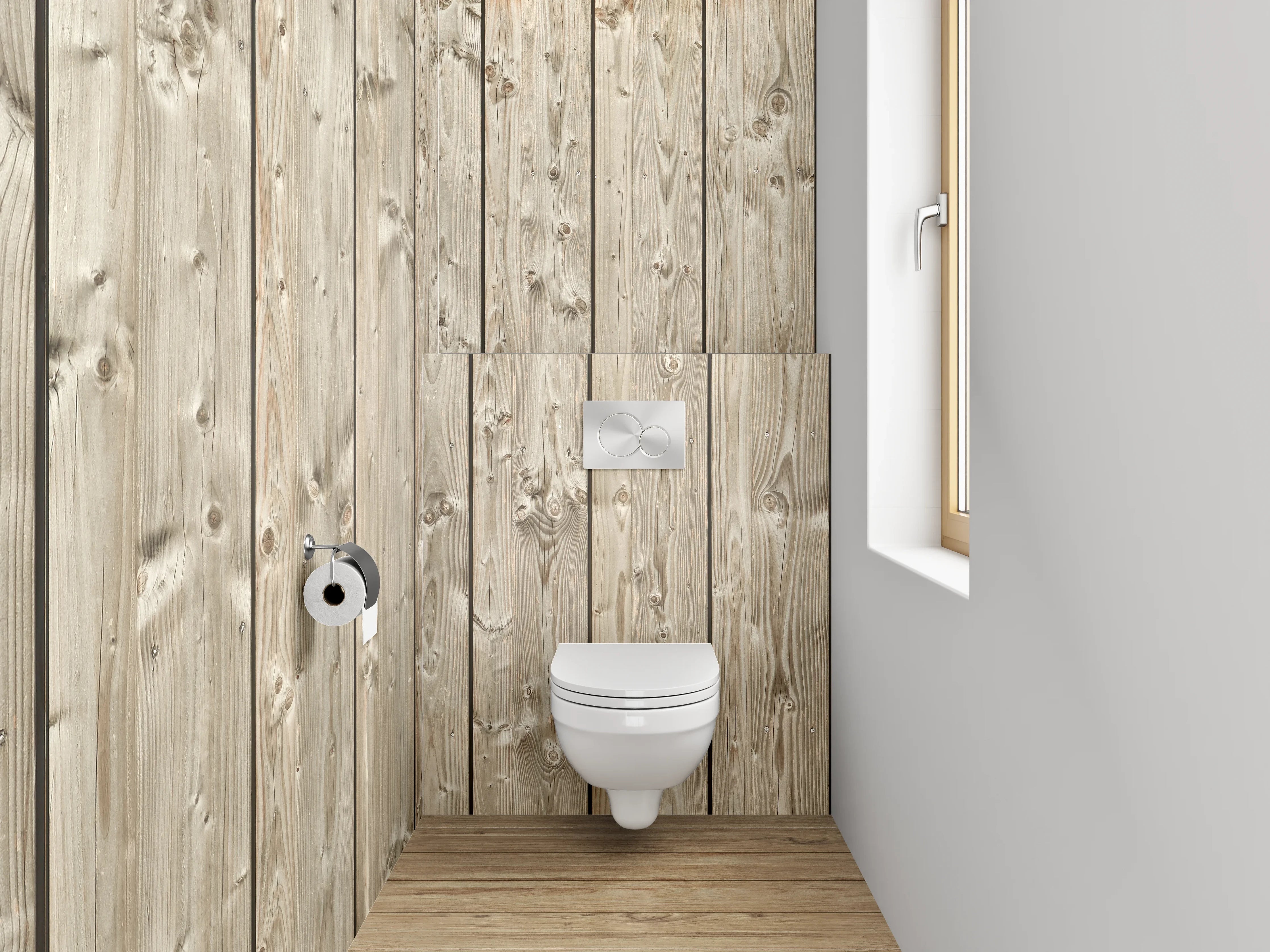 WC-Rückwand - Holzpaneele in natürlicher Optik