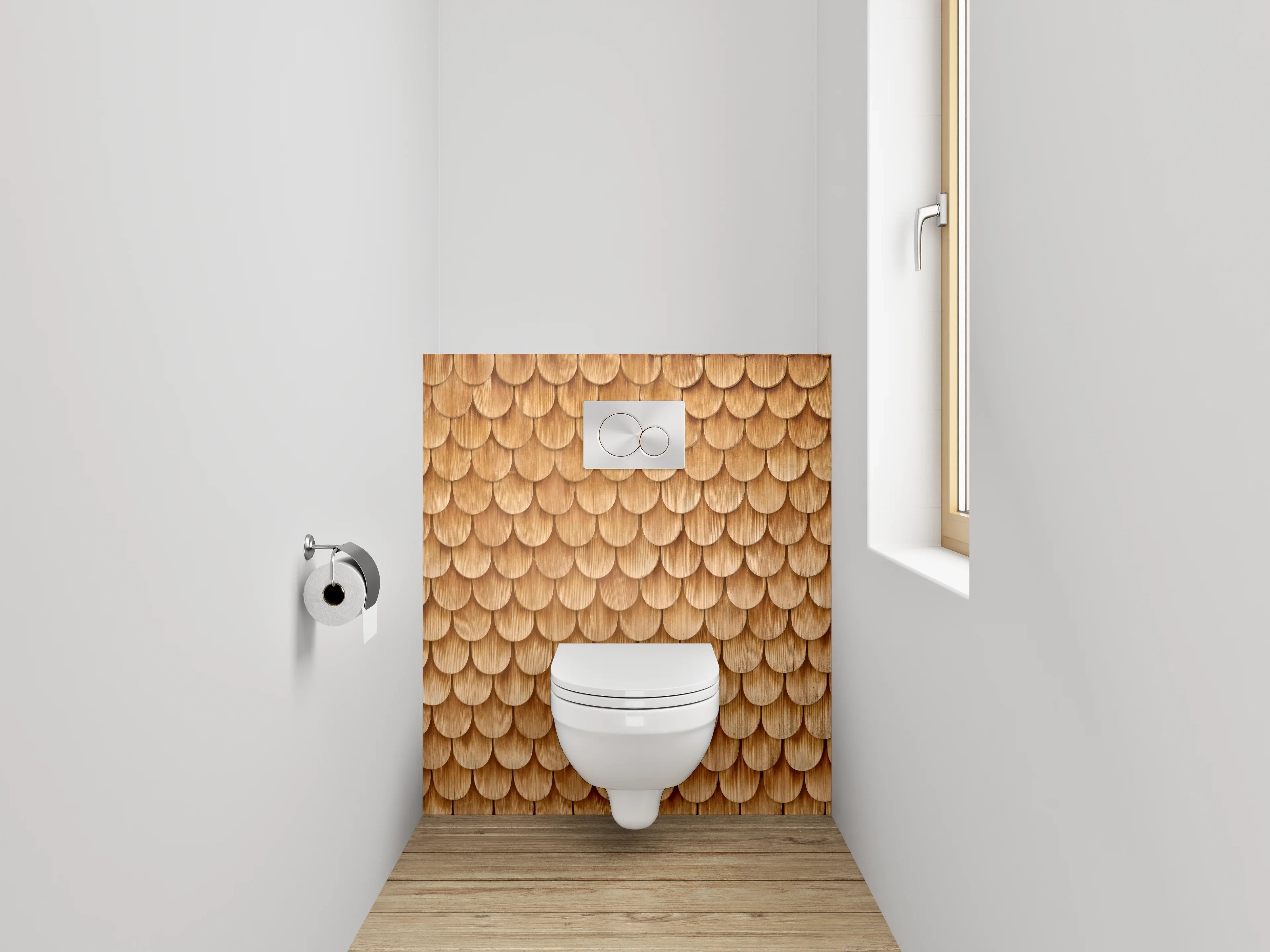 WC-Rückwand - Holzschindel-Muster in warmem Braun