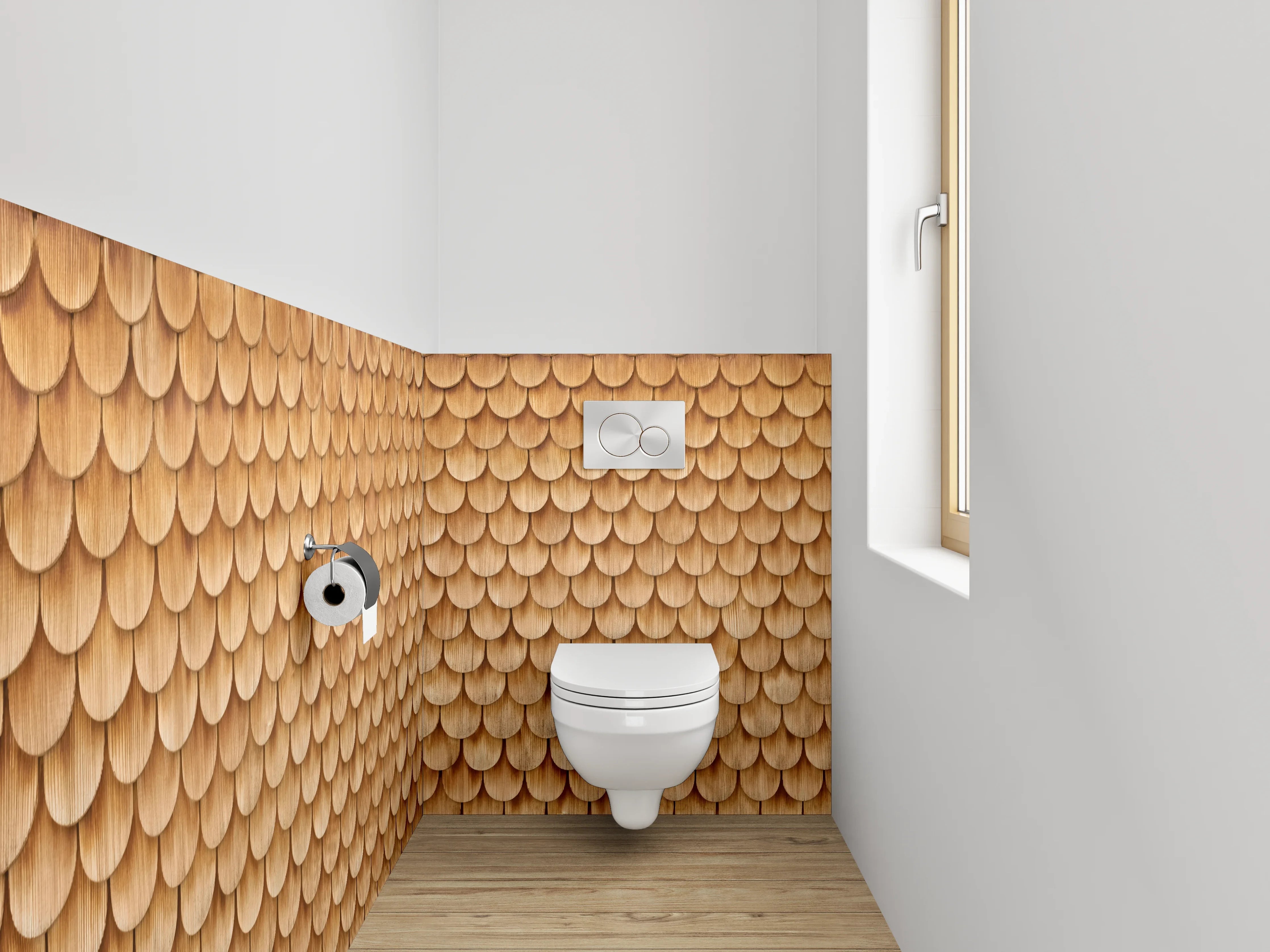 WC-Rückwand - Holzschindel-Muster in warmem Braun