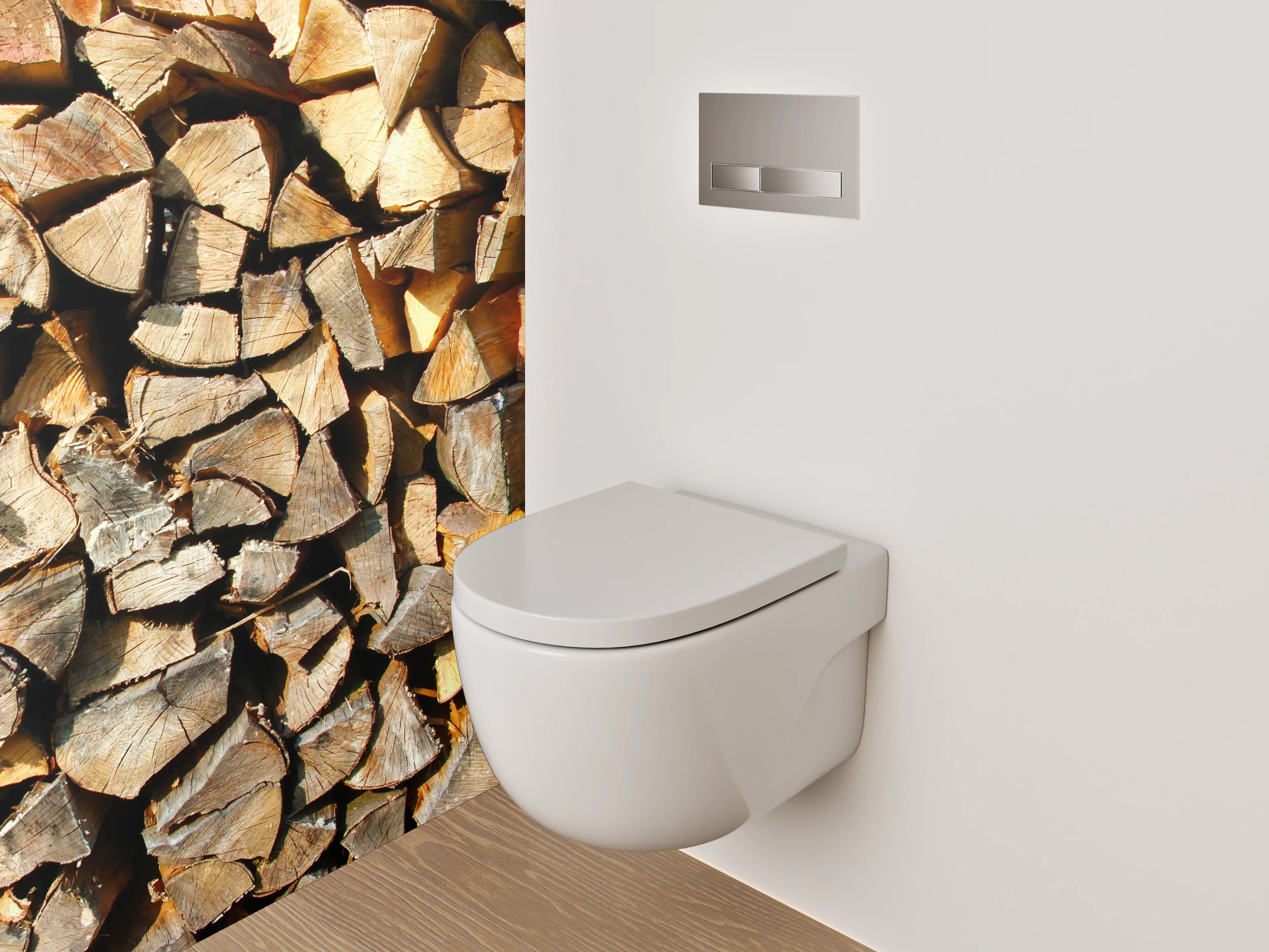 WC-Rückwand - Holzstapel in warmen Brauntönen