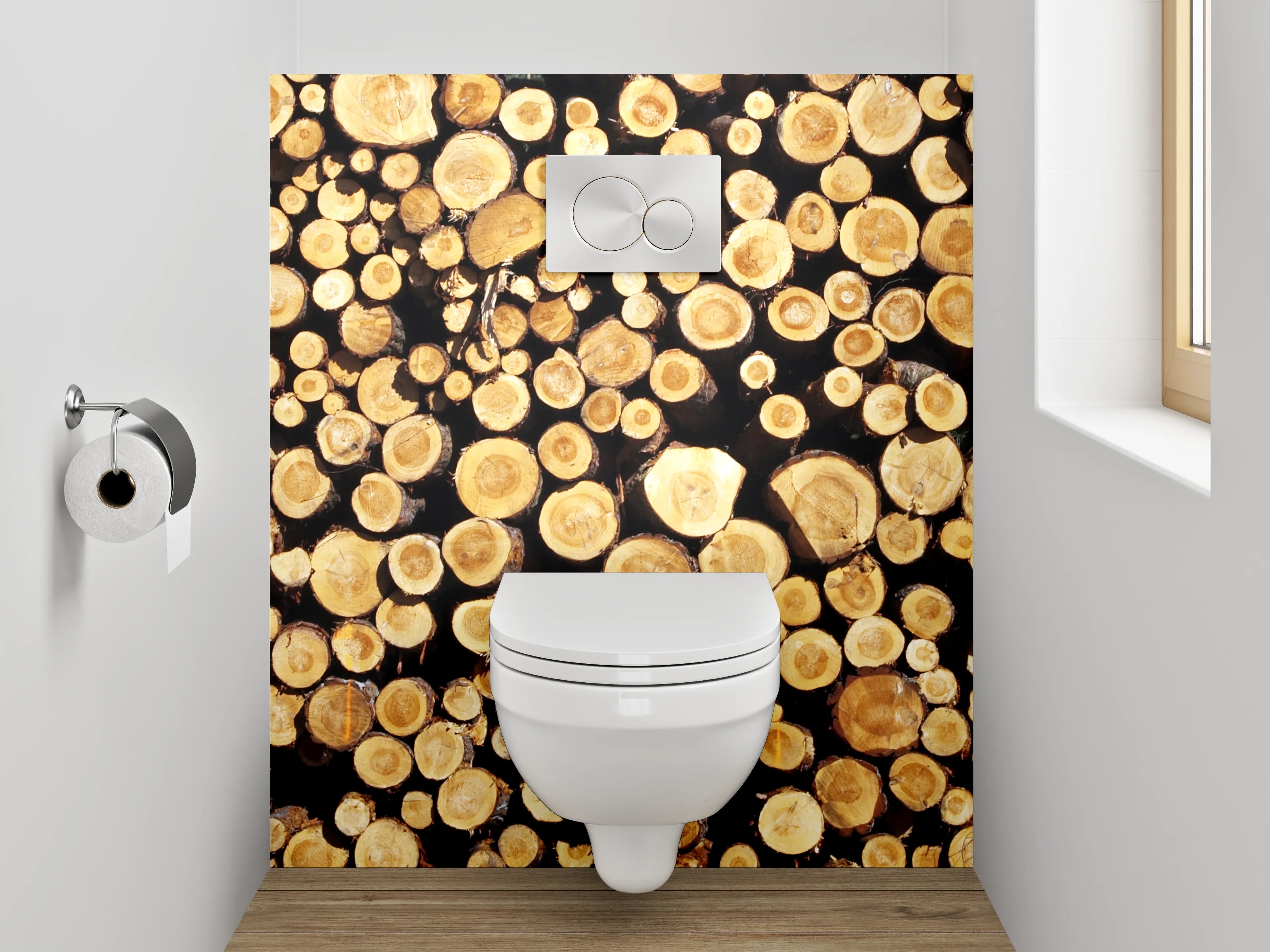 WC-Rückwand - Holzstapel natürlicher Charme