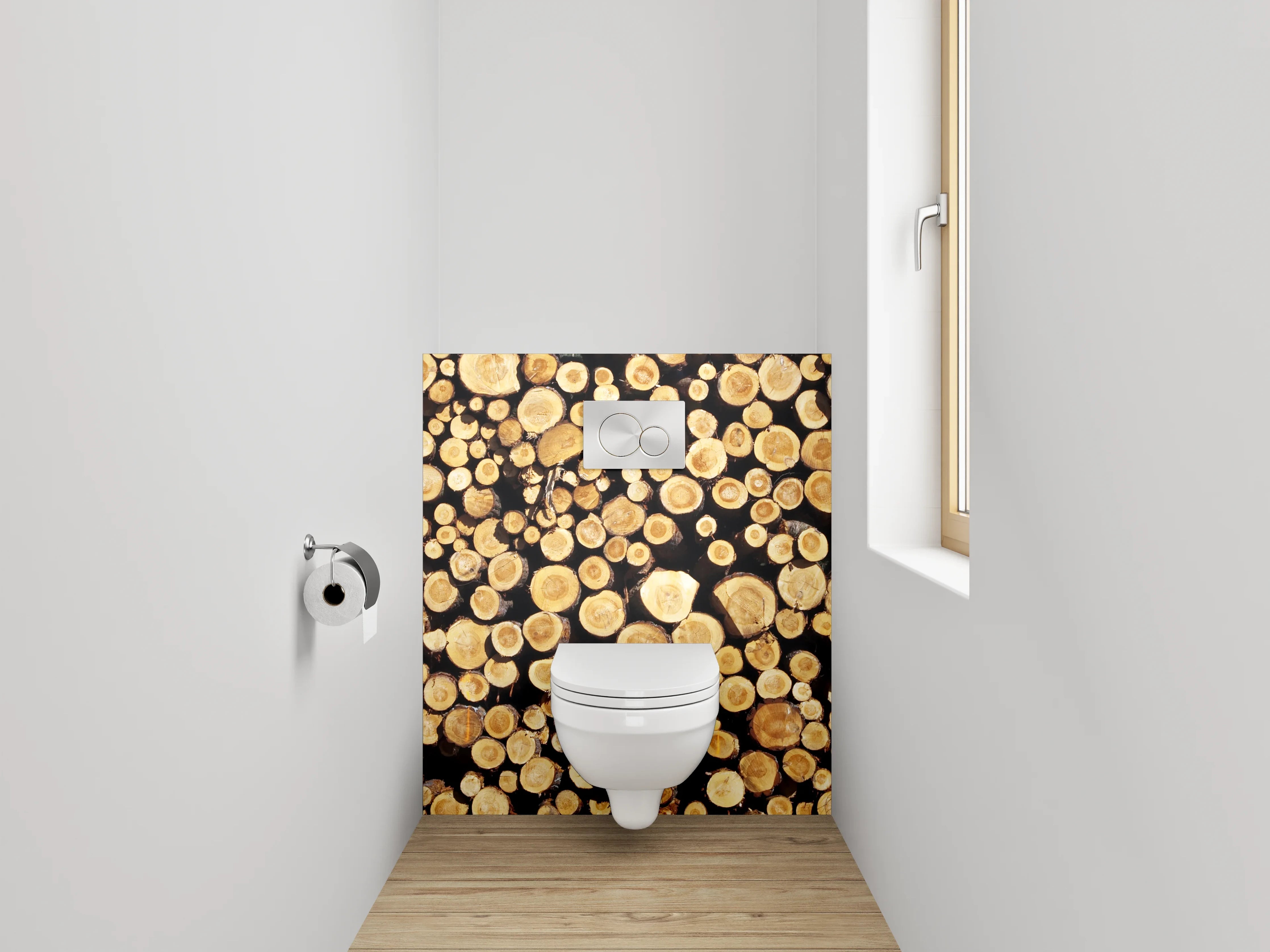 WC-Rückwand - Holzstapel natürlicher Charme