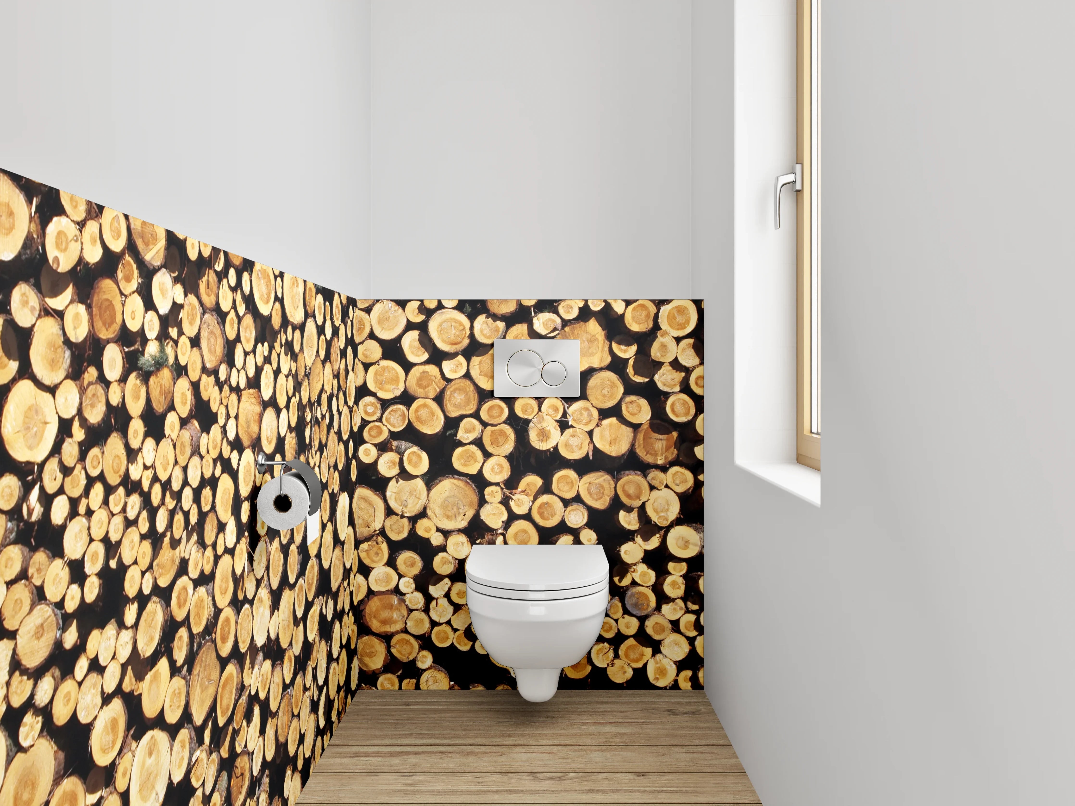 WC-Rückwand - Holzstapel natürlicher Charme