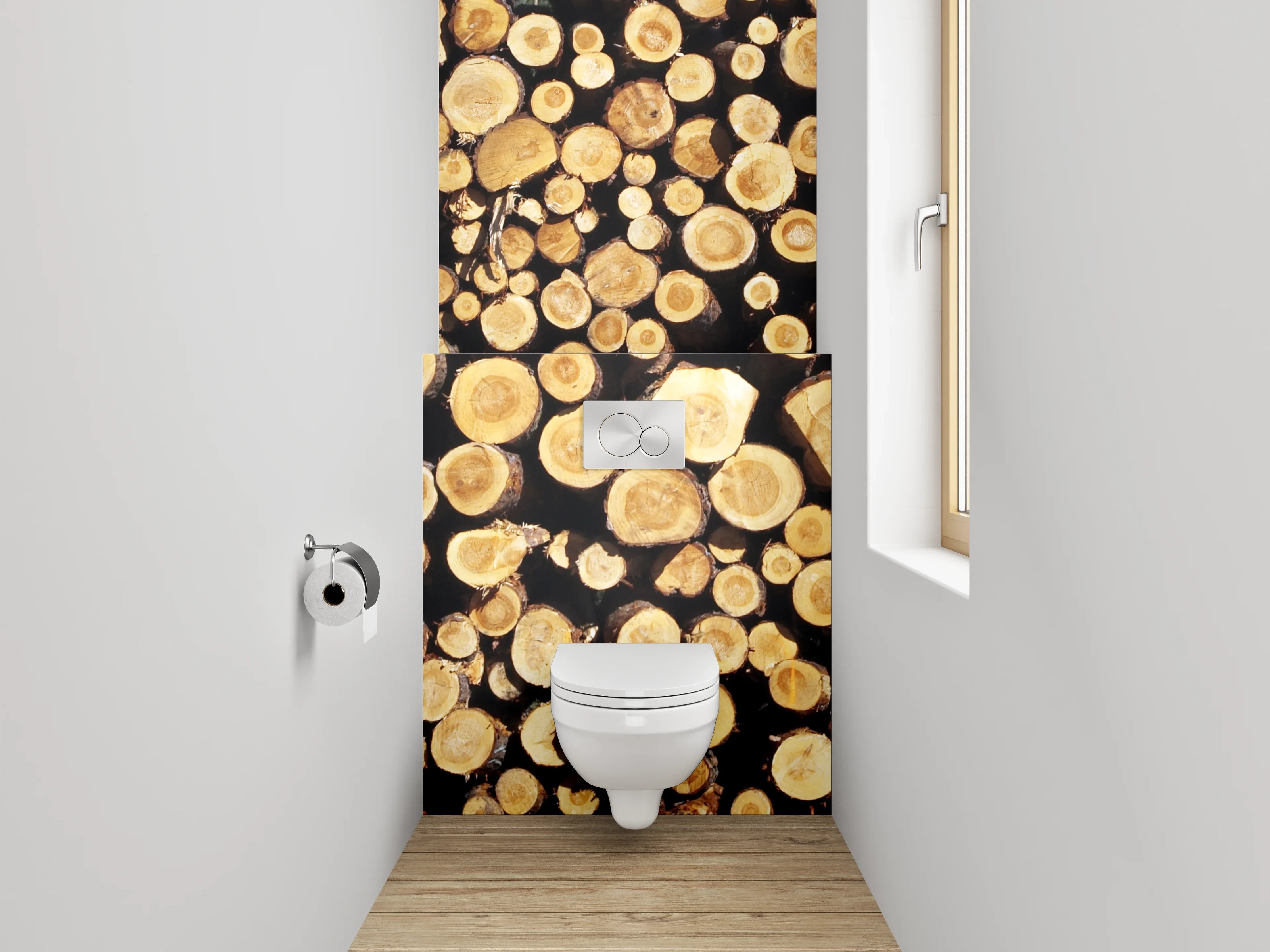 WC-Rückwand - Holzstapel natürlicher Charme